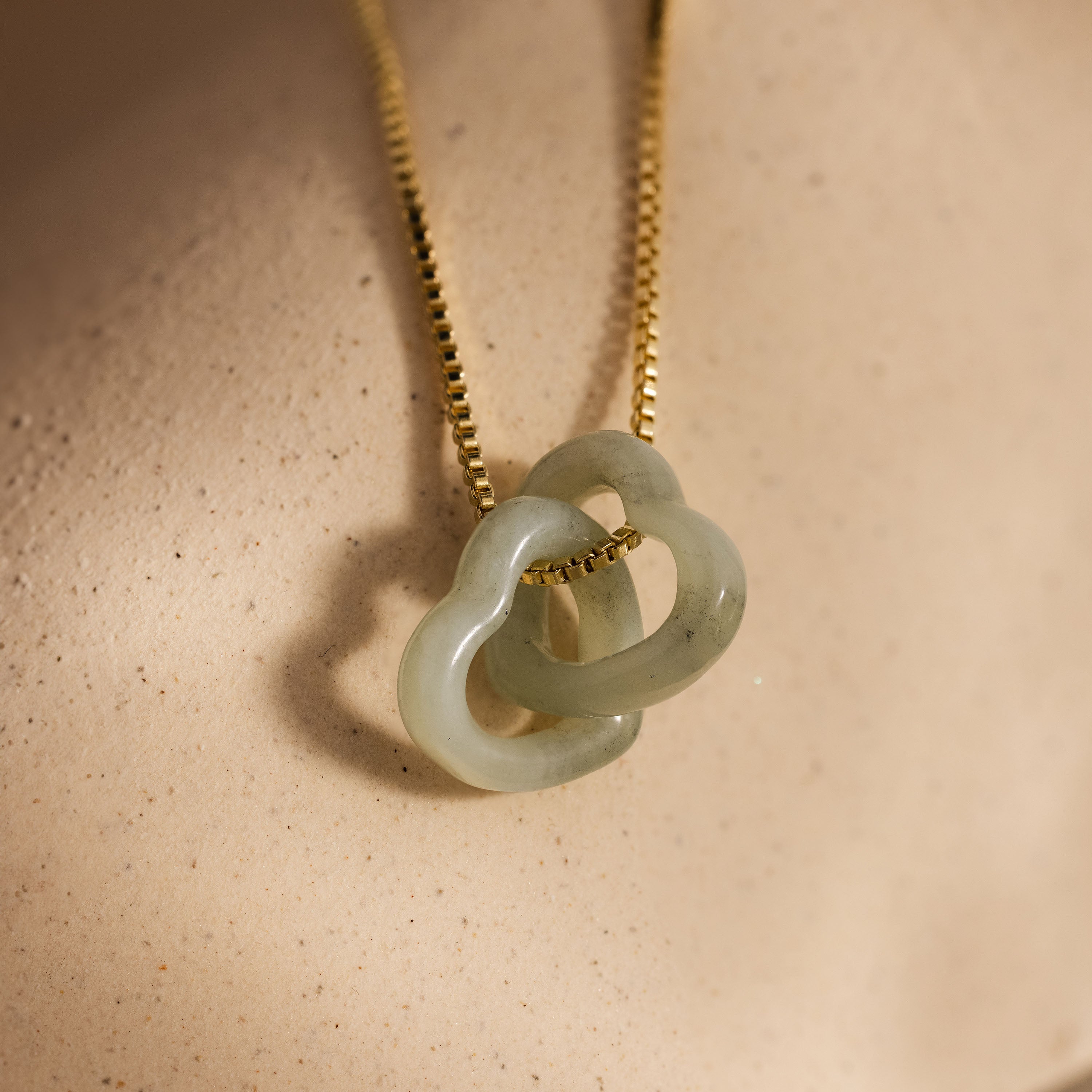 Interlocking Jade Heart Necklace in 18K Gold