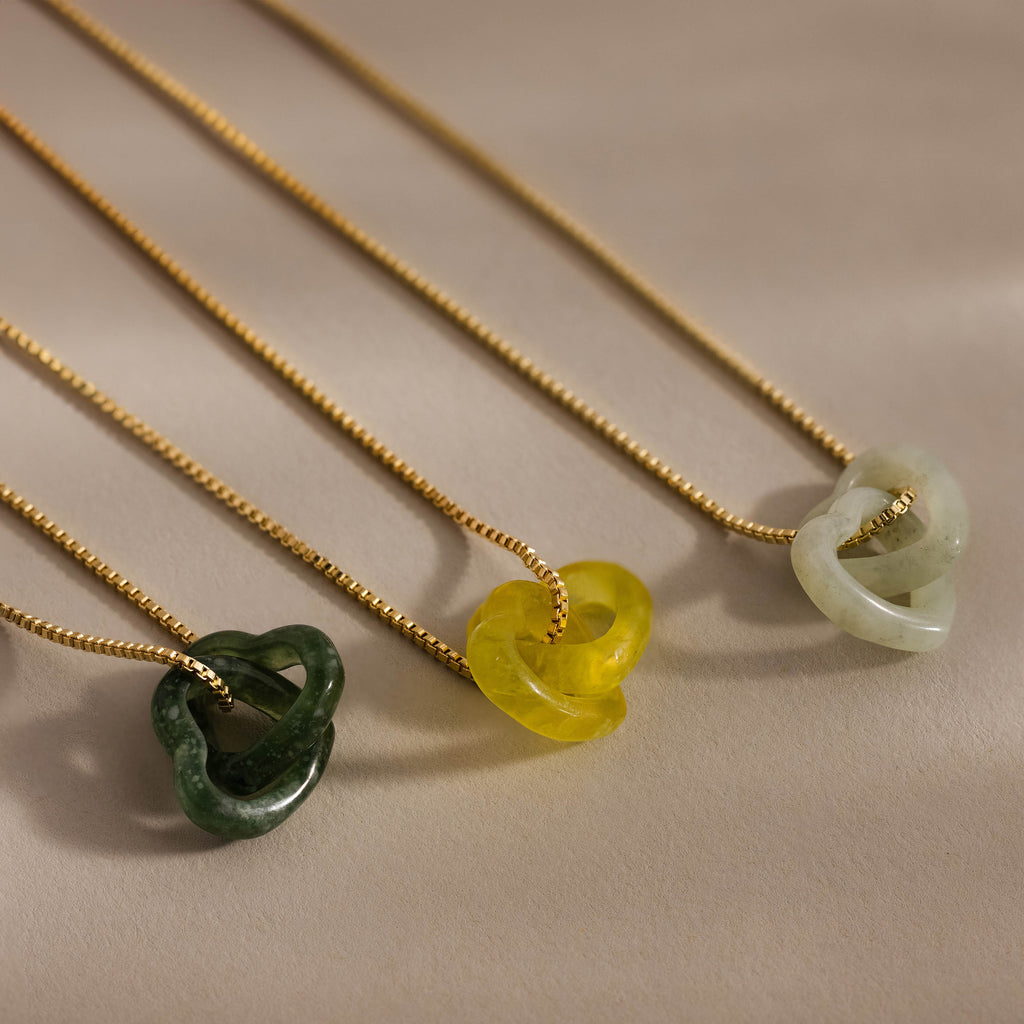 Interlocking Jade Heart Necklace in 18K Gold