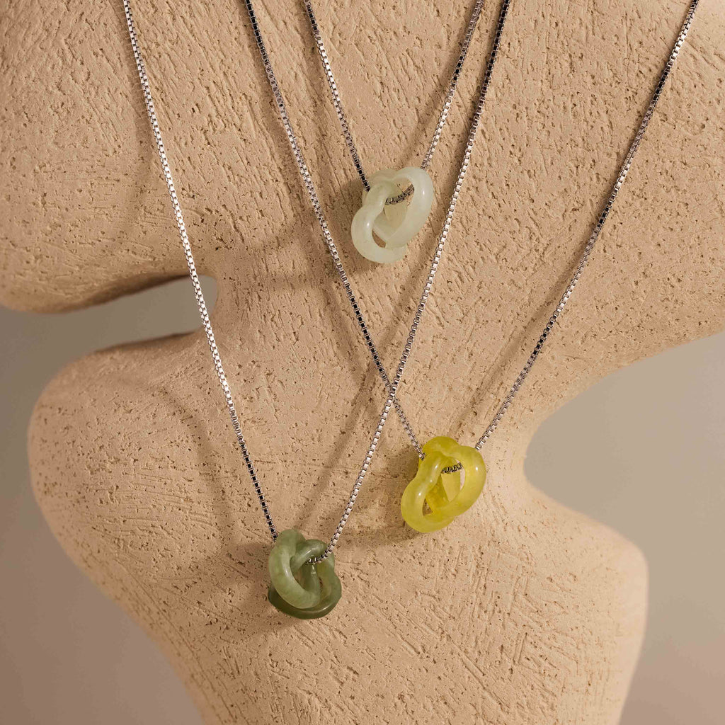 Interlocking Jade Heart Necklace in Silver