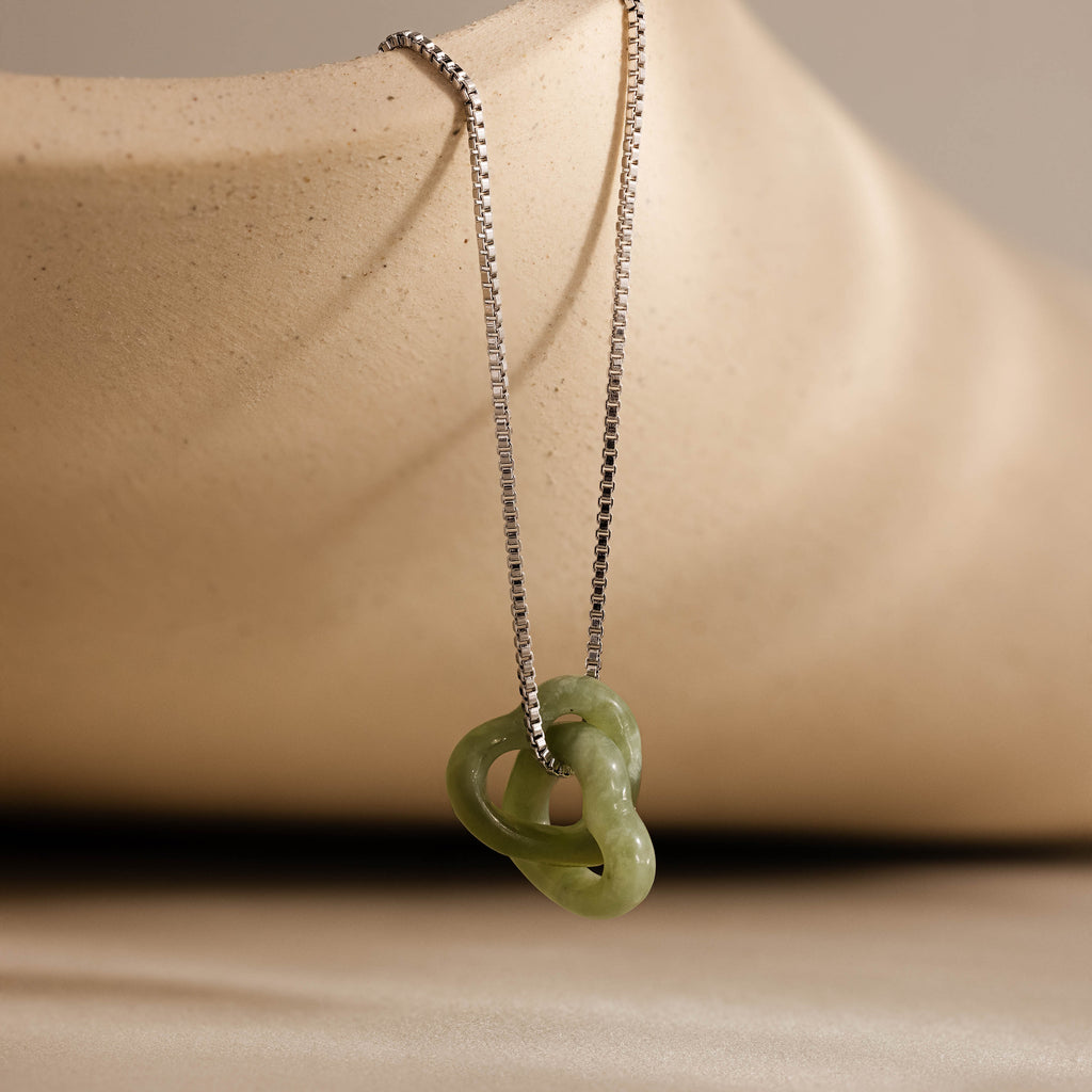 Interlocking Jade Heart Necklace in Silver