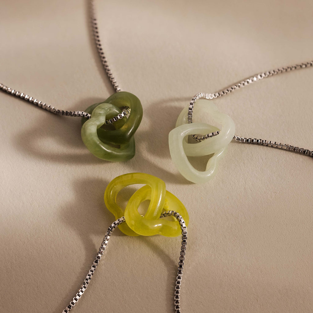 Interlocking Jade Heart Necklace in Silver