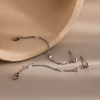 Crystal Chain Drop Studs in Silver