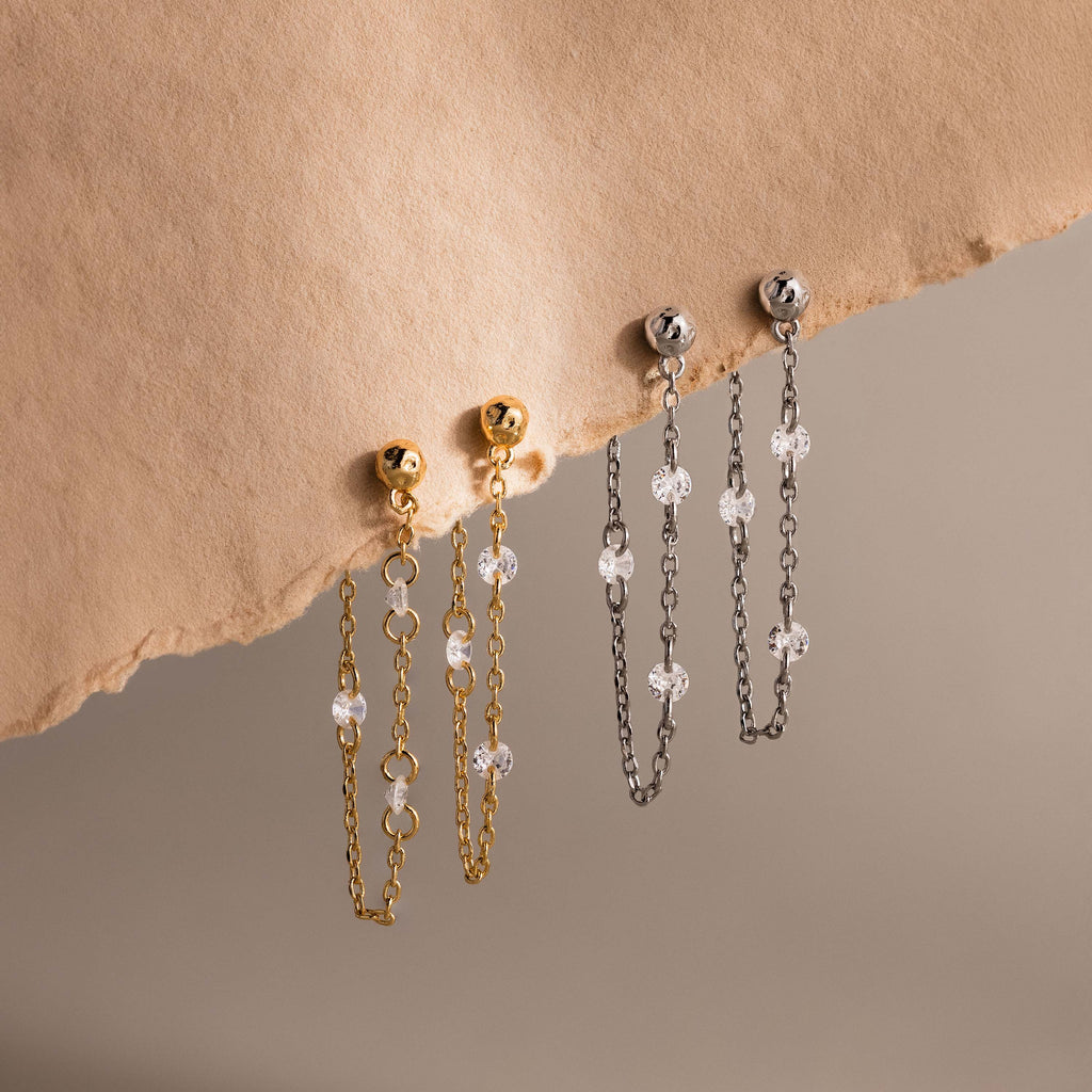 Crystal Chain Drop Studs