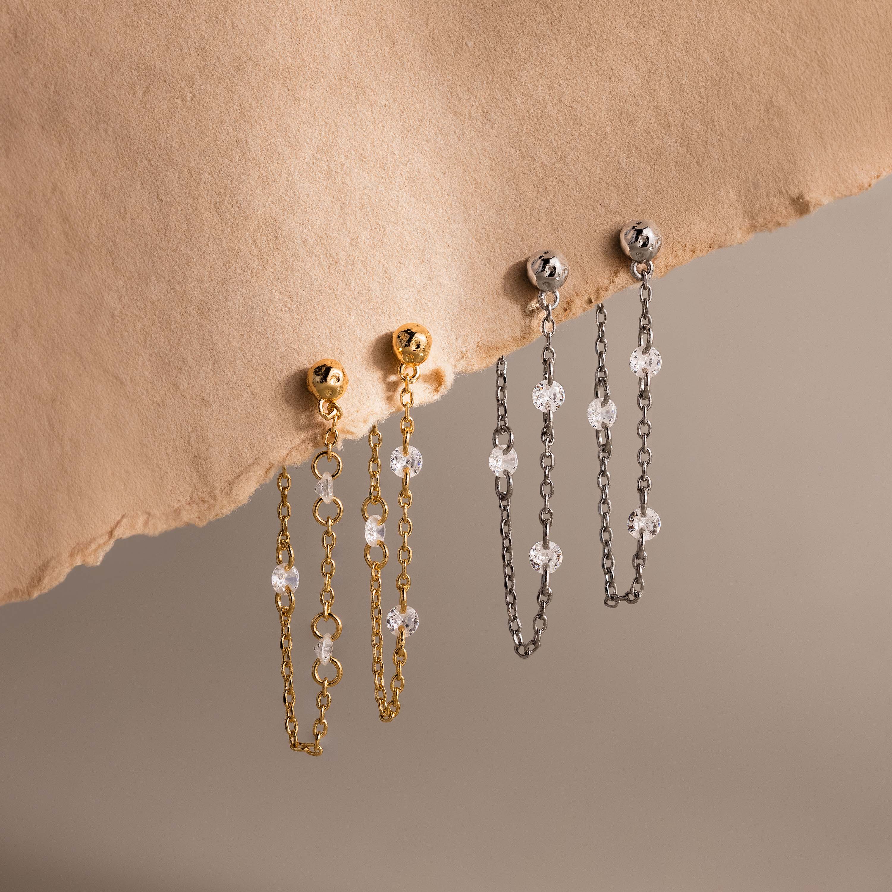 Crystal Chain Drop Studs