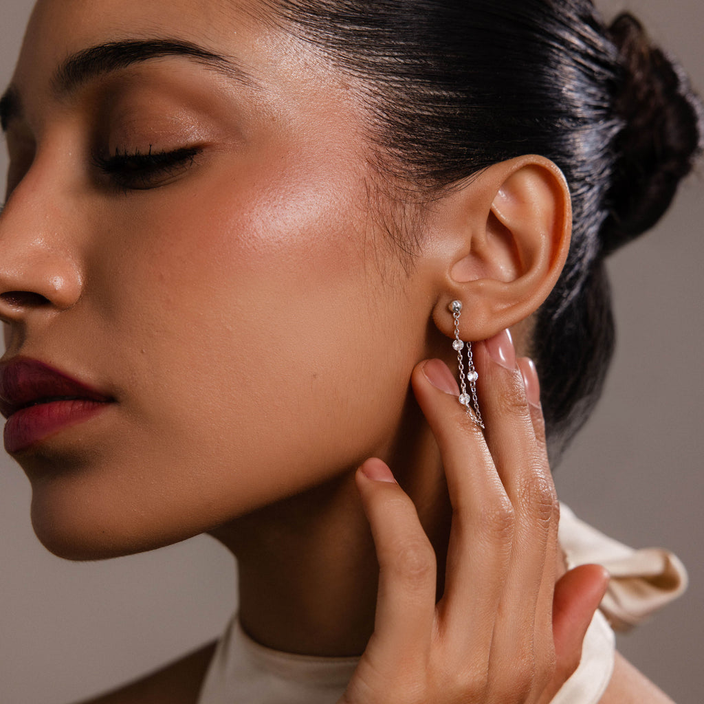 Crystal Chain Drop Studs