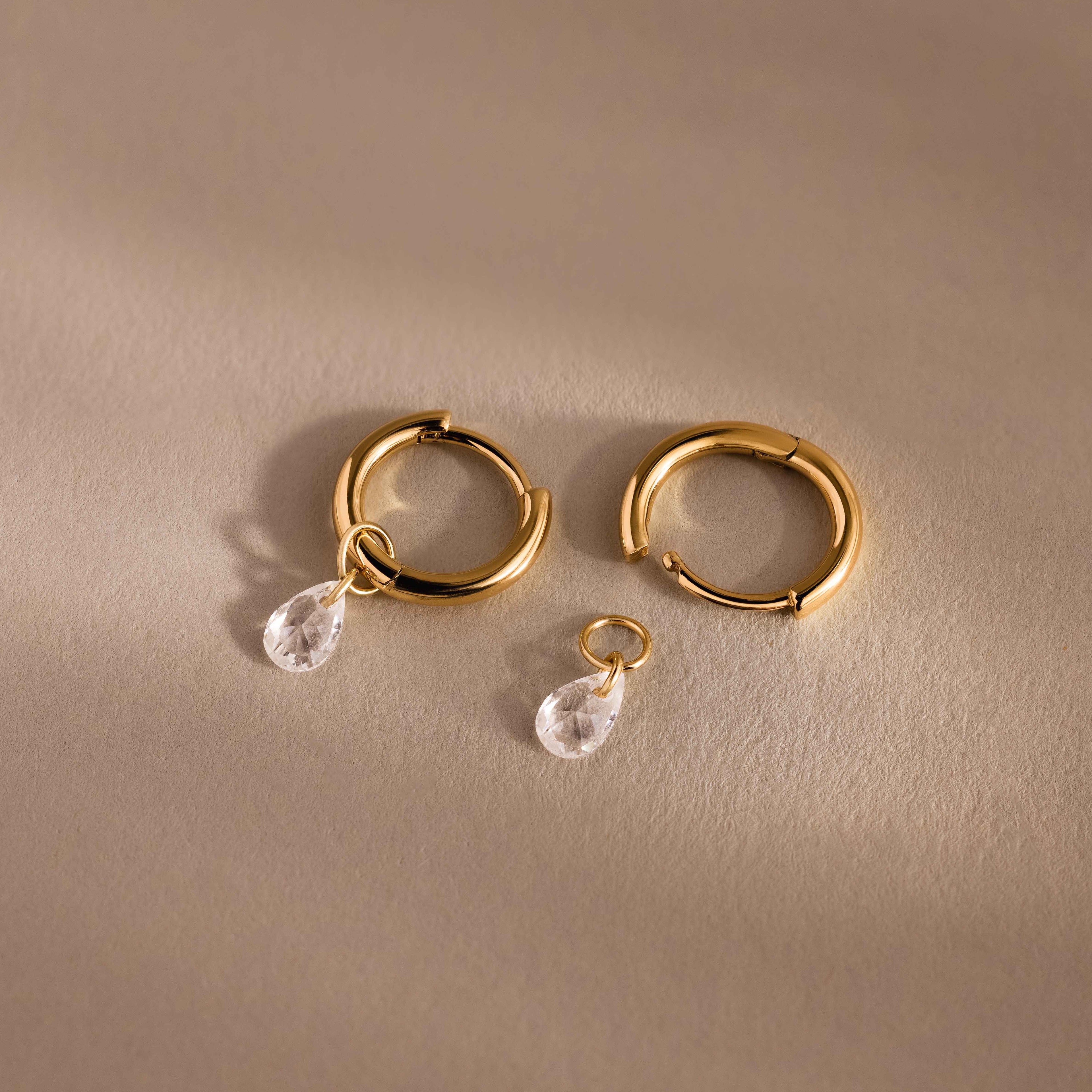 Diamond Raindrop Huggies in 18K Gold