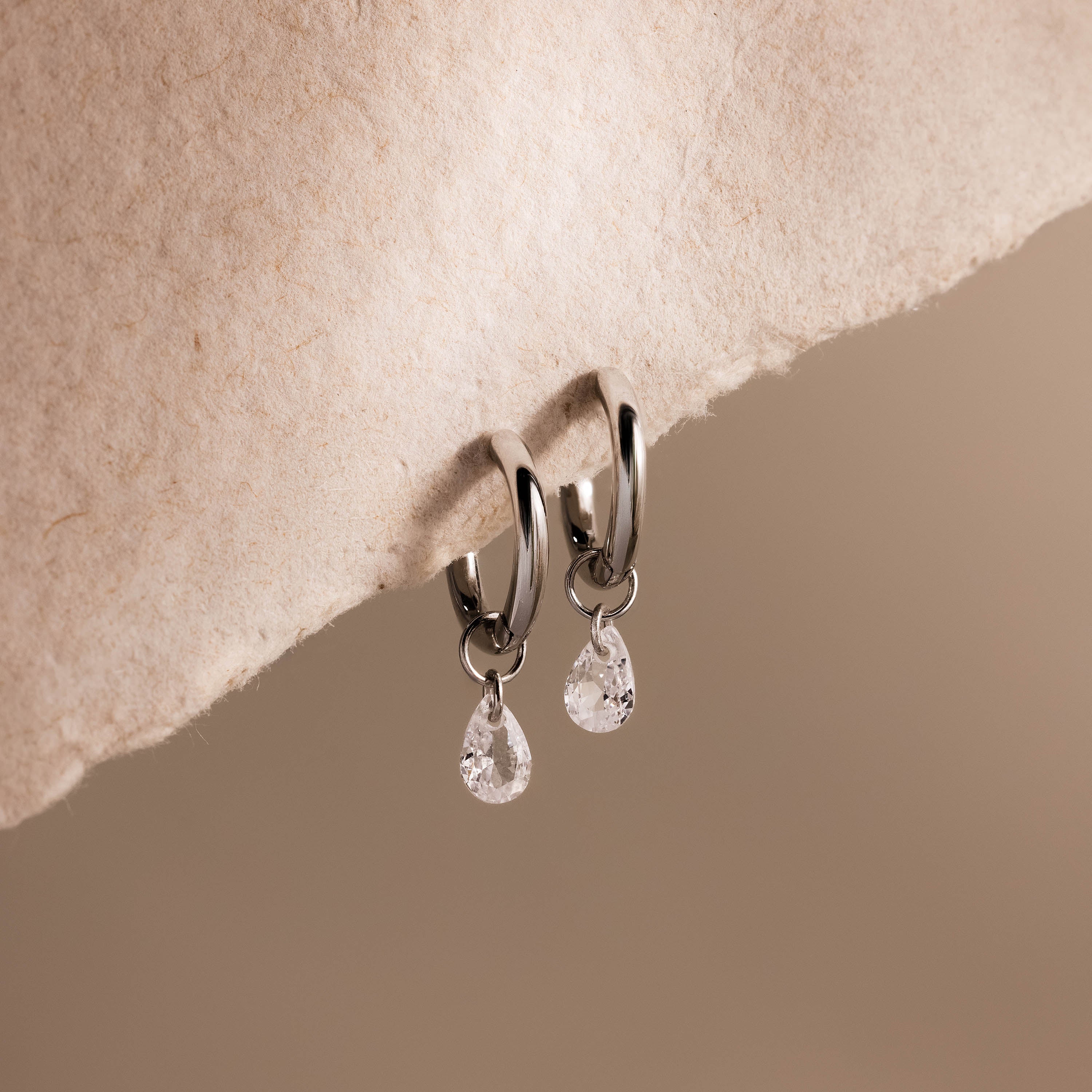 Diamond Raindrop Huggies in Silver