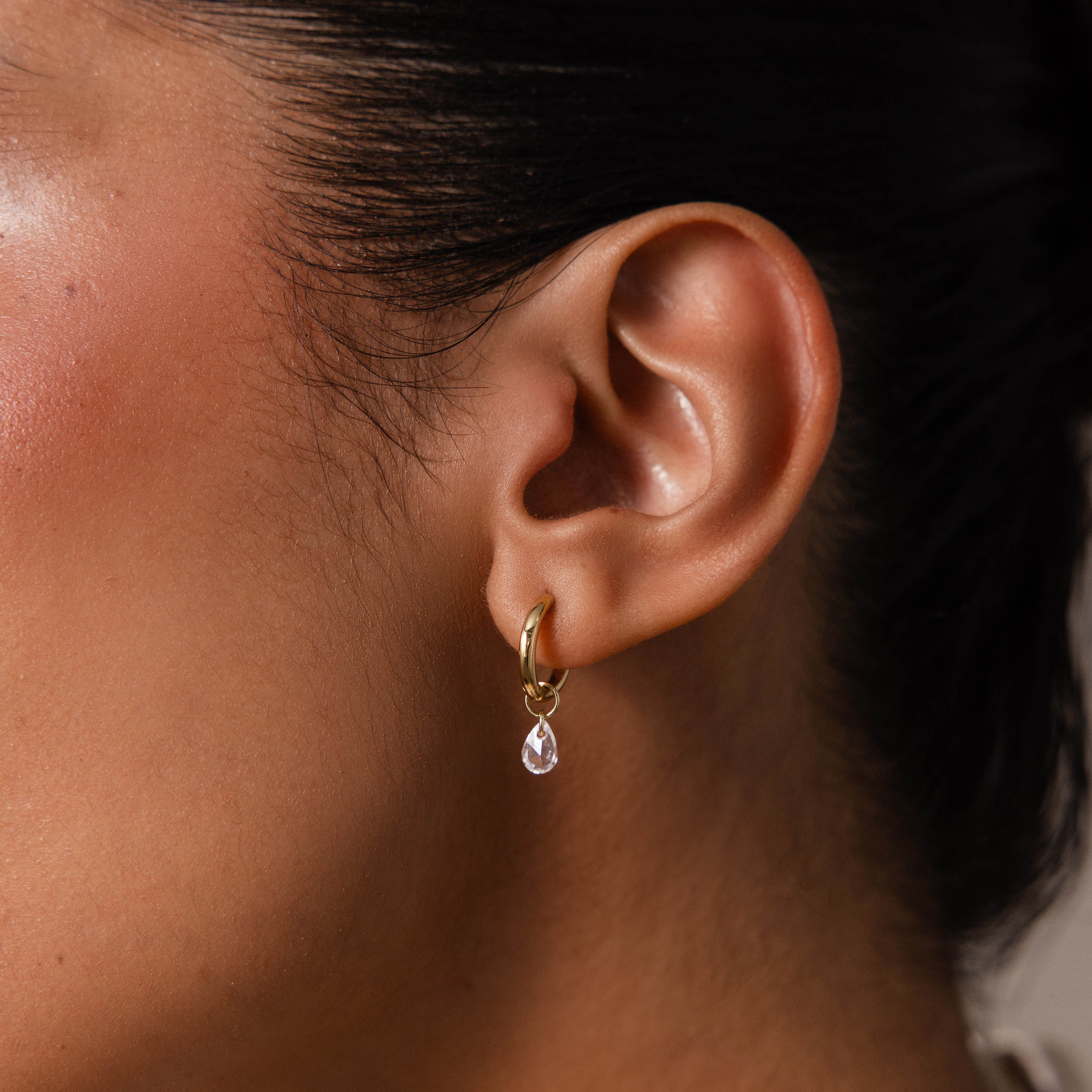 Diamond Raindrop Huggies in 18K Gold