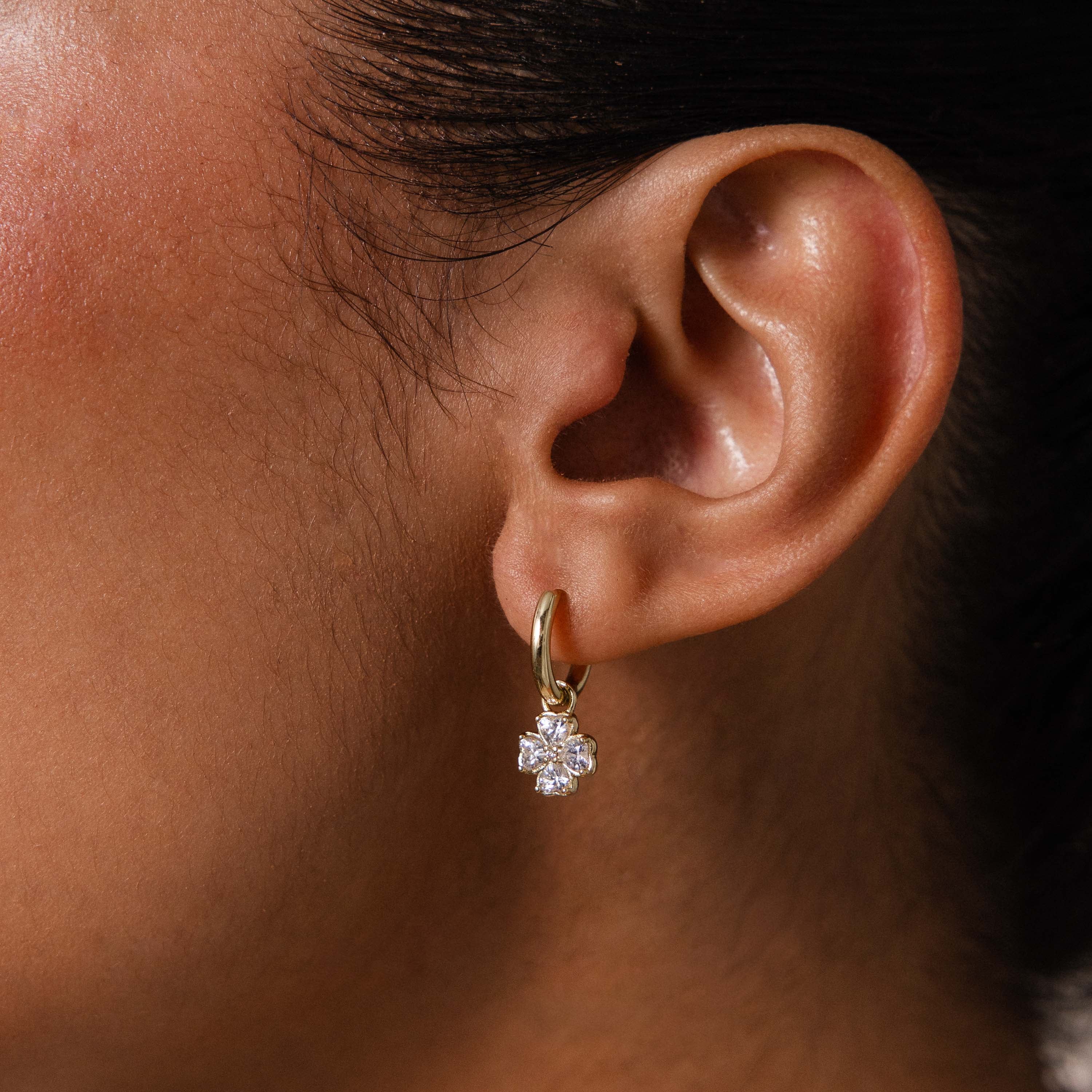 Diamond Clover Huggies in 18K Gold