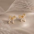 Pearl Diamond Bow Studs