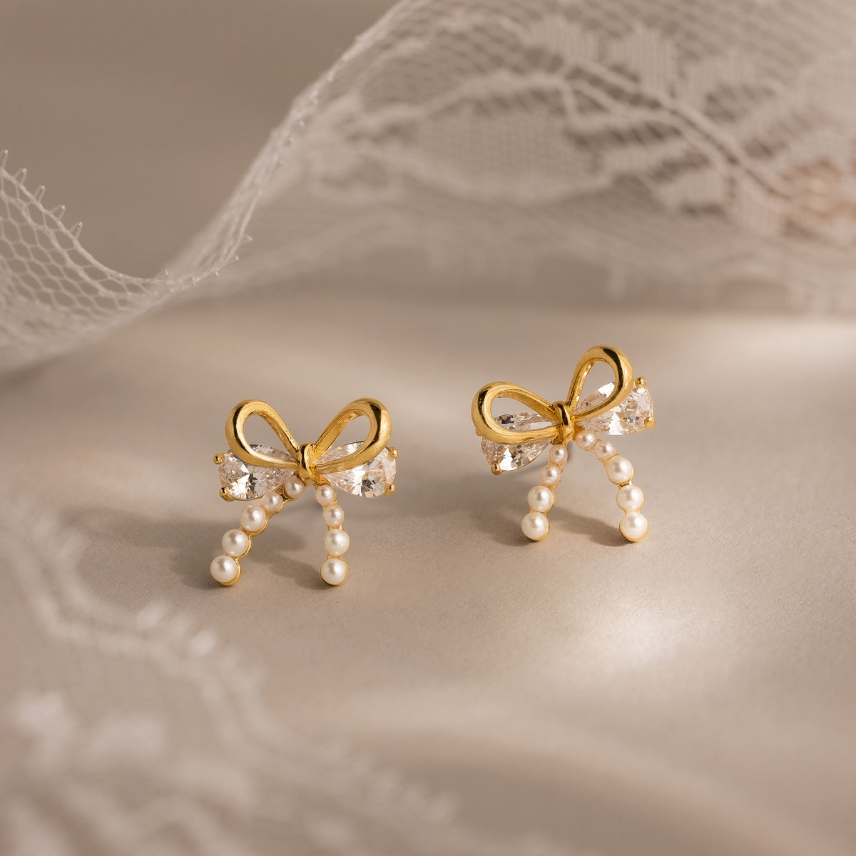 Pearl Diamond Bow Studs