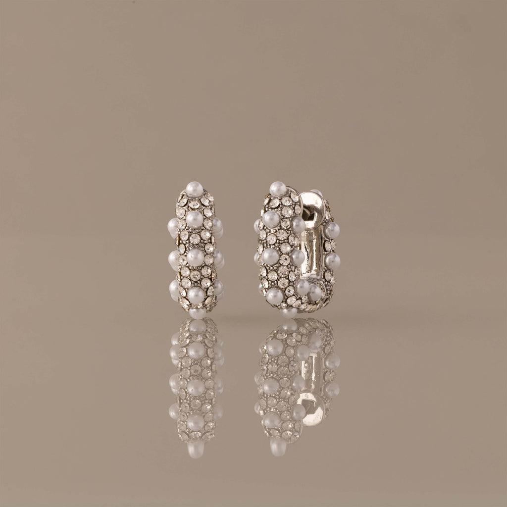 Textured Pearl Wrap Hoops in Silver