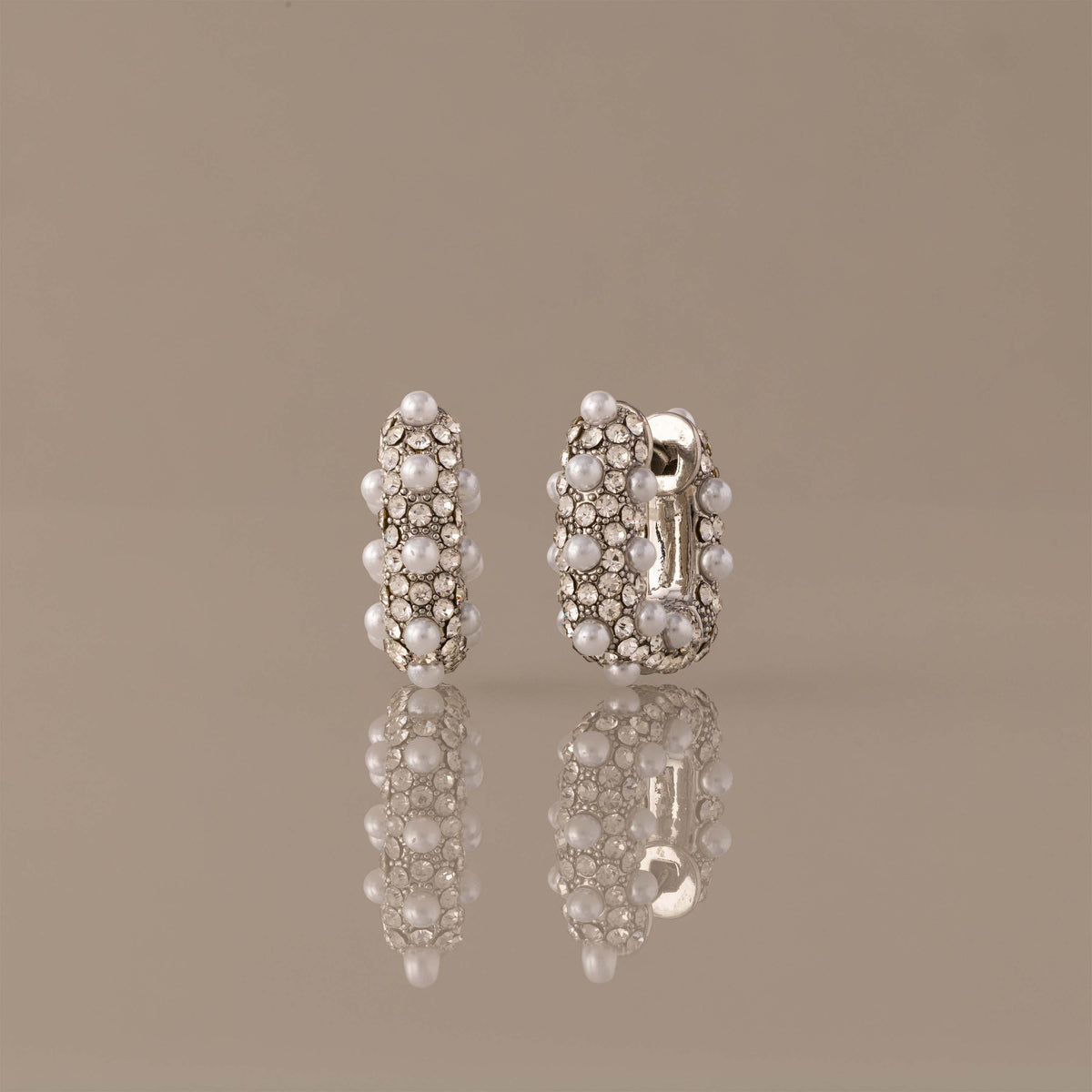 Textured Pearl Wrap Hoops in Silver