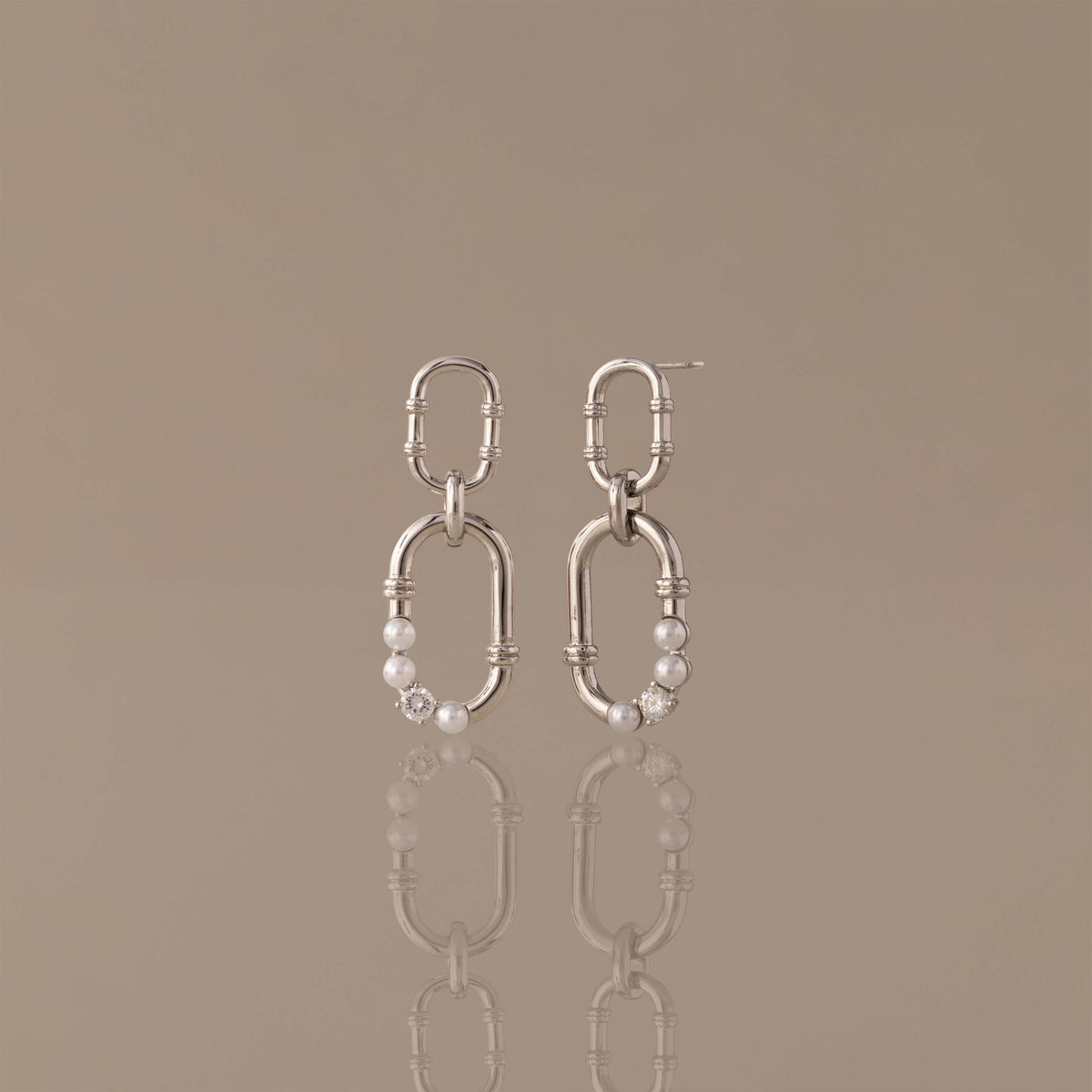 Pearl Adorned Link Studs in Silver