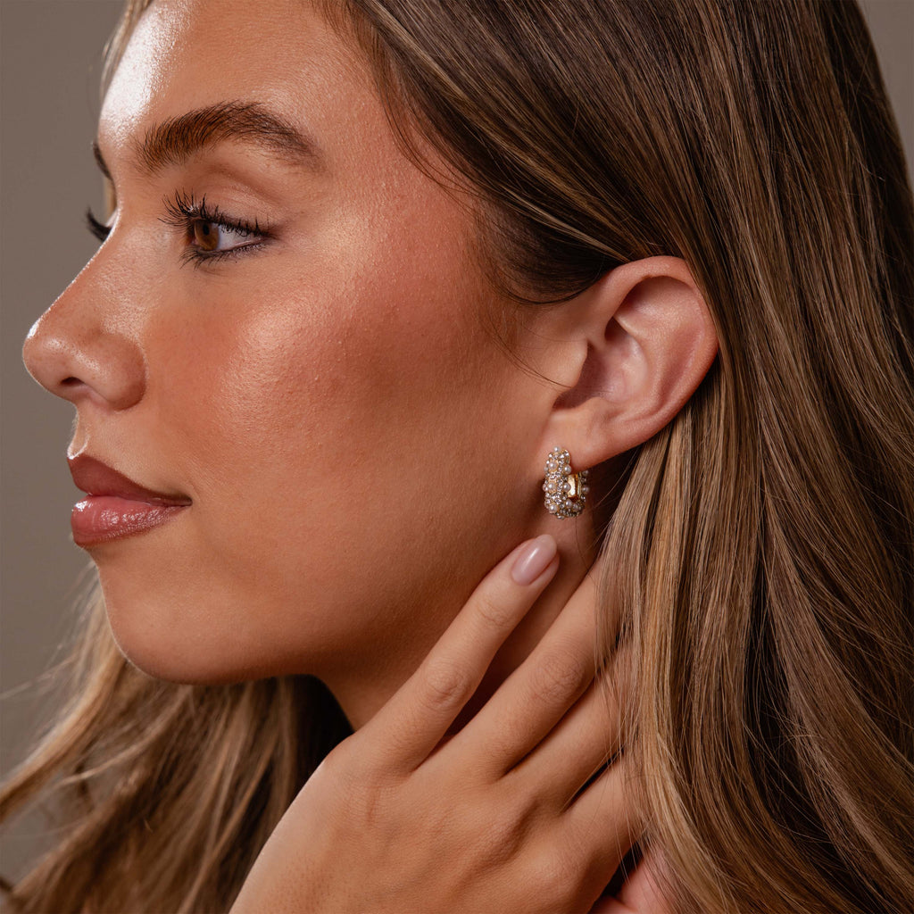 Textured Pearl Wrap Hoops in 18K Gold