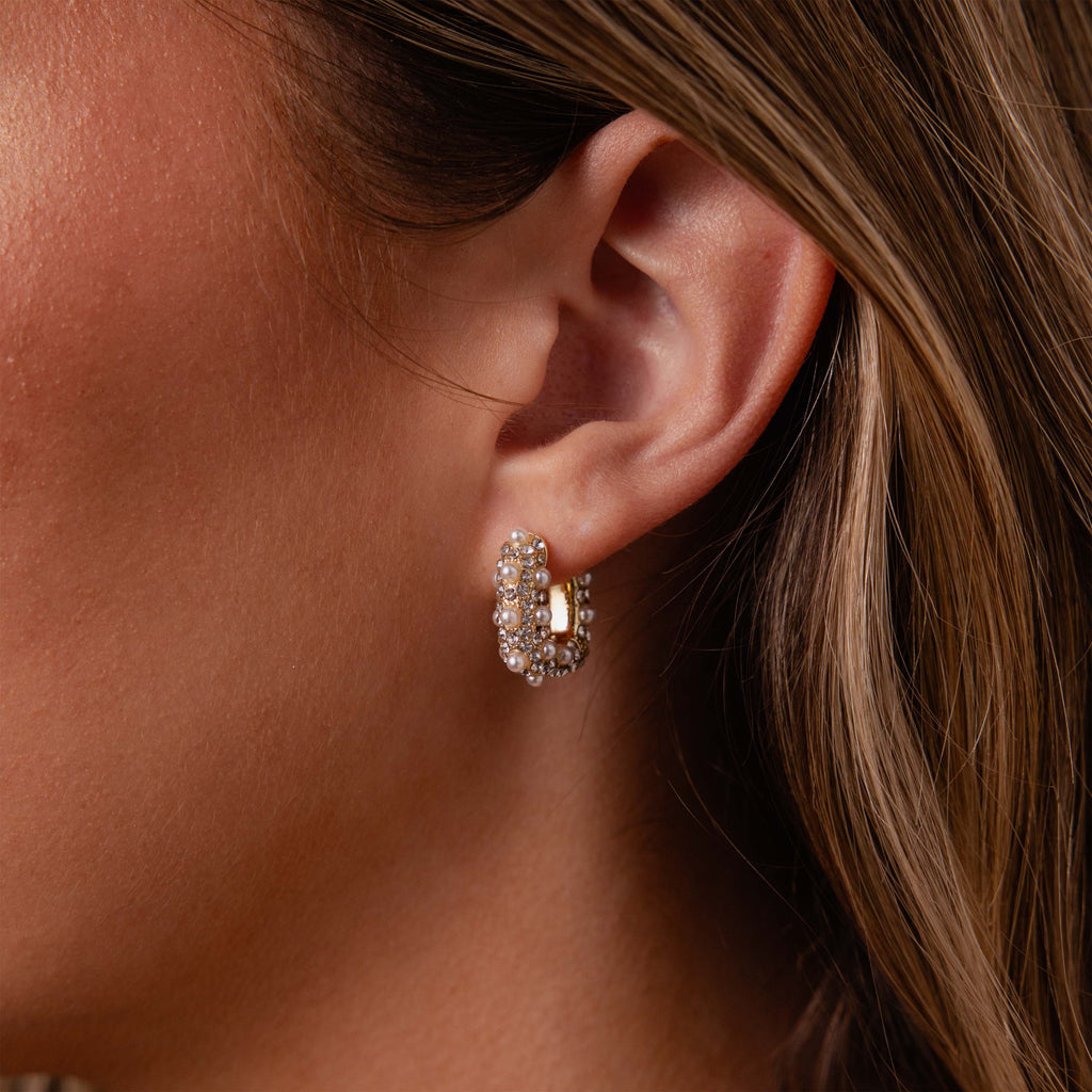Textured Pearl Wrap Hoops in 18K Gold