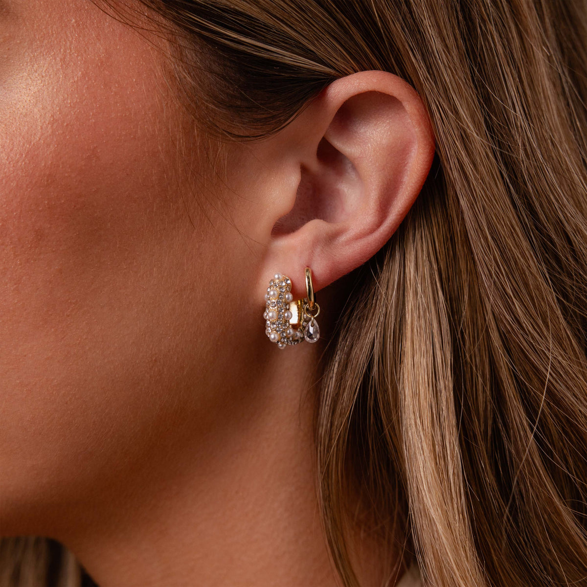 Textured Pearl Wrap Hoops in Silver