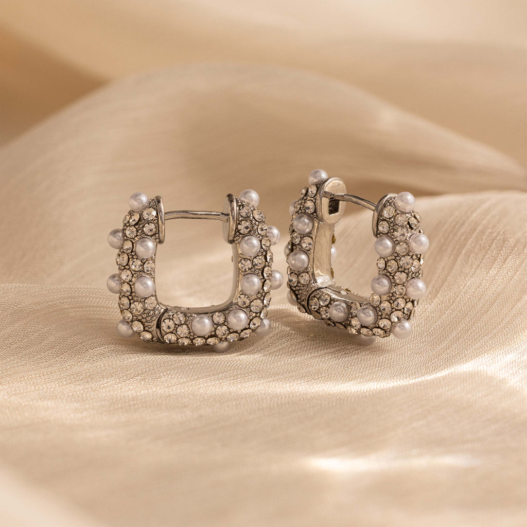 Textured Pearl Wrap Hoops in Silver