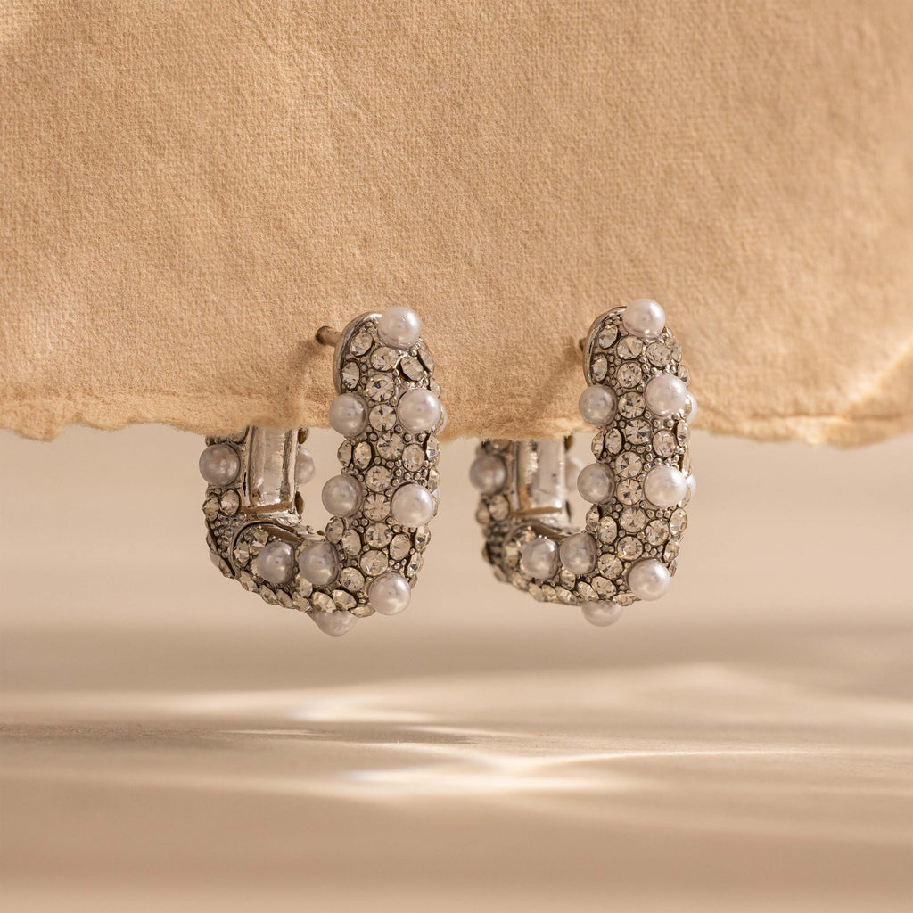 Textured Pearl Wrap Hoops in Silver
