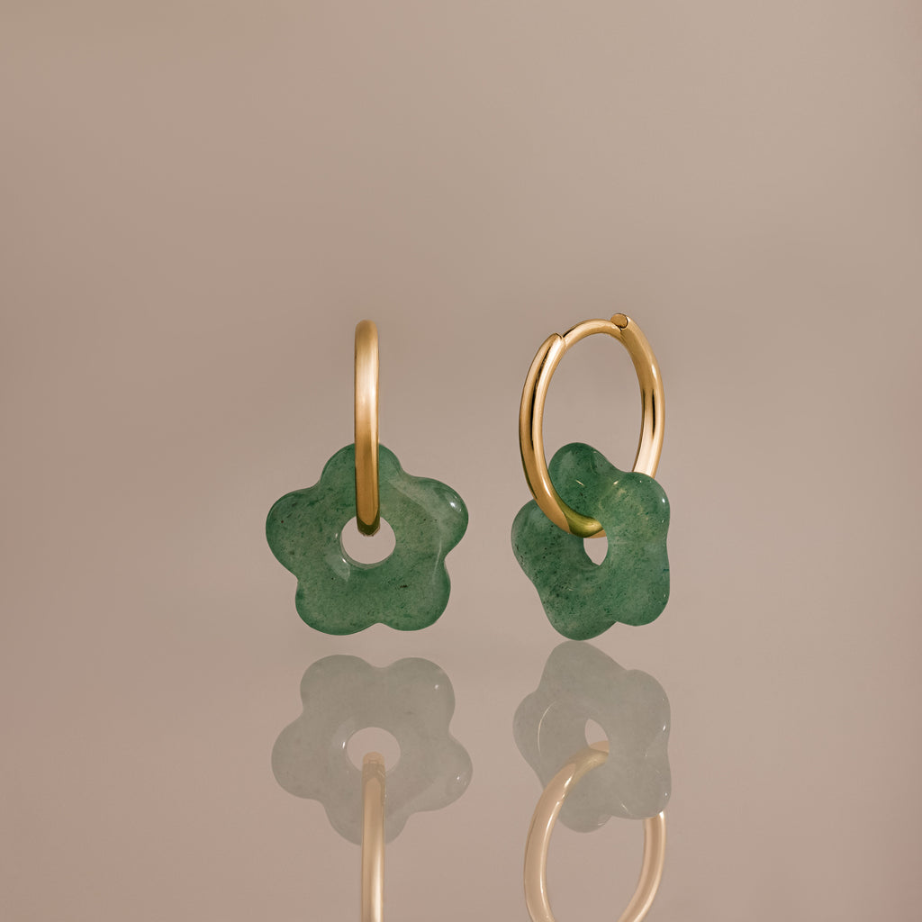 Jade Flower Hoops