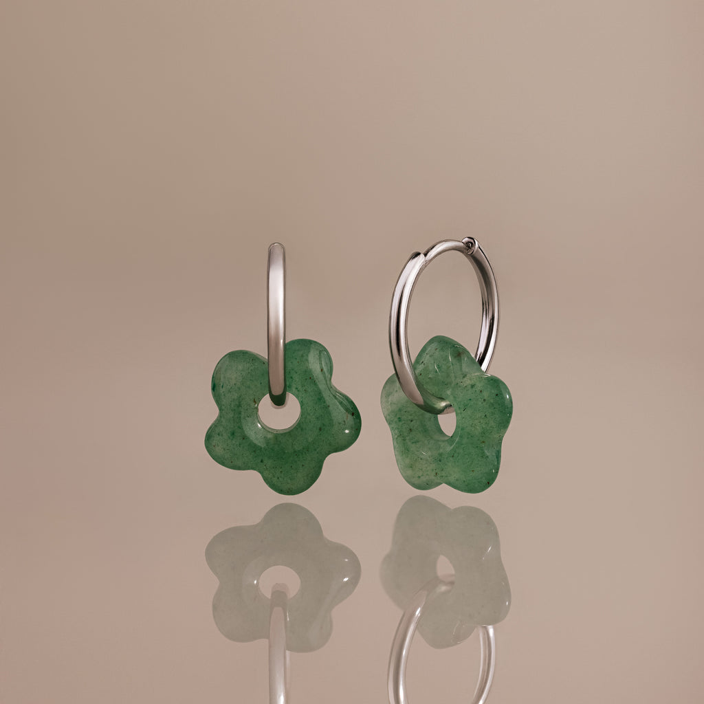 Jade Flower Hoops