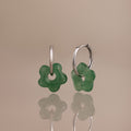 Jade Flower Hoops in Silver