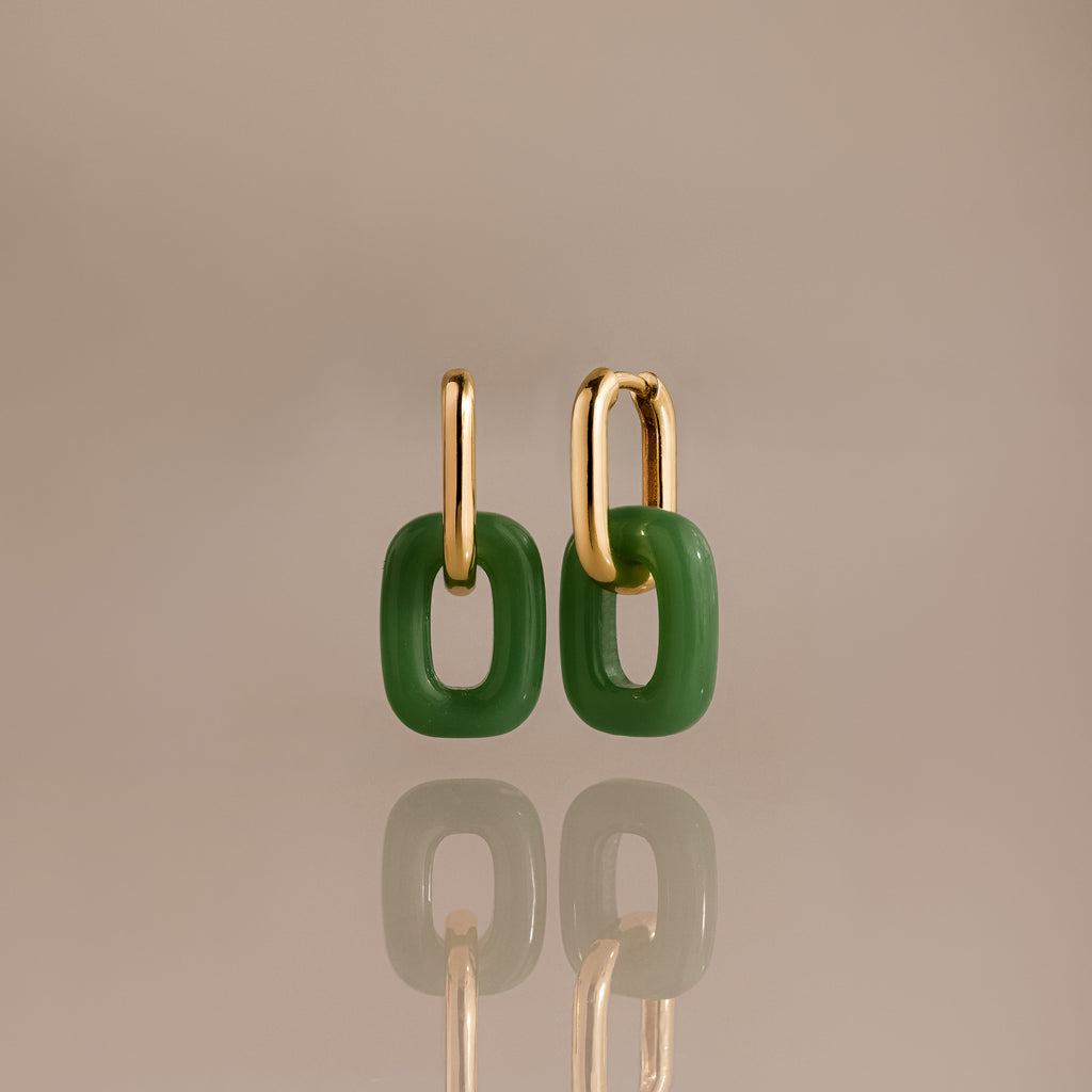 Jade Link Drop Hoops in 18K Gold