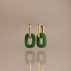 Jade Link Drop Hoops in 18K Gold