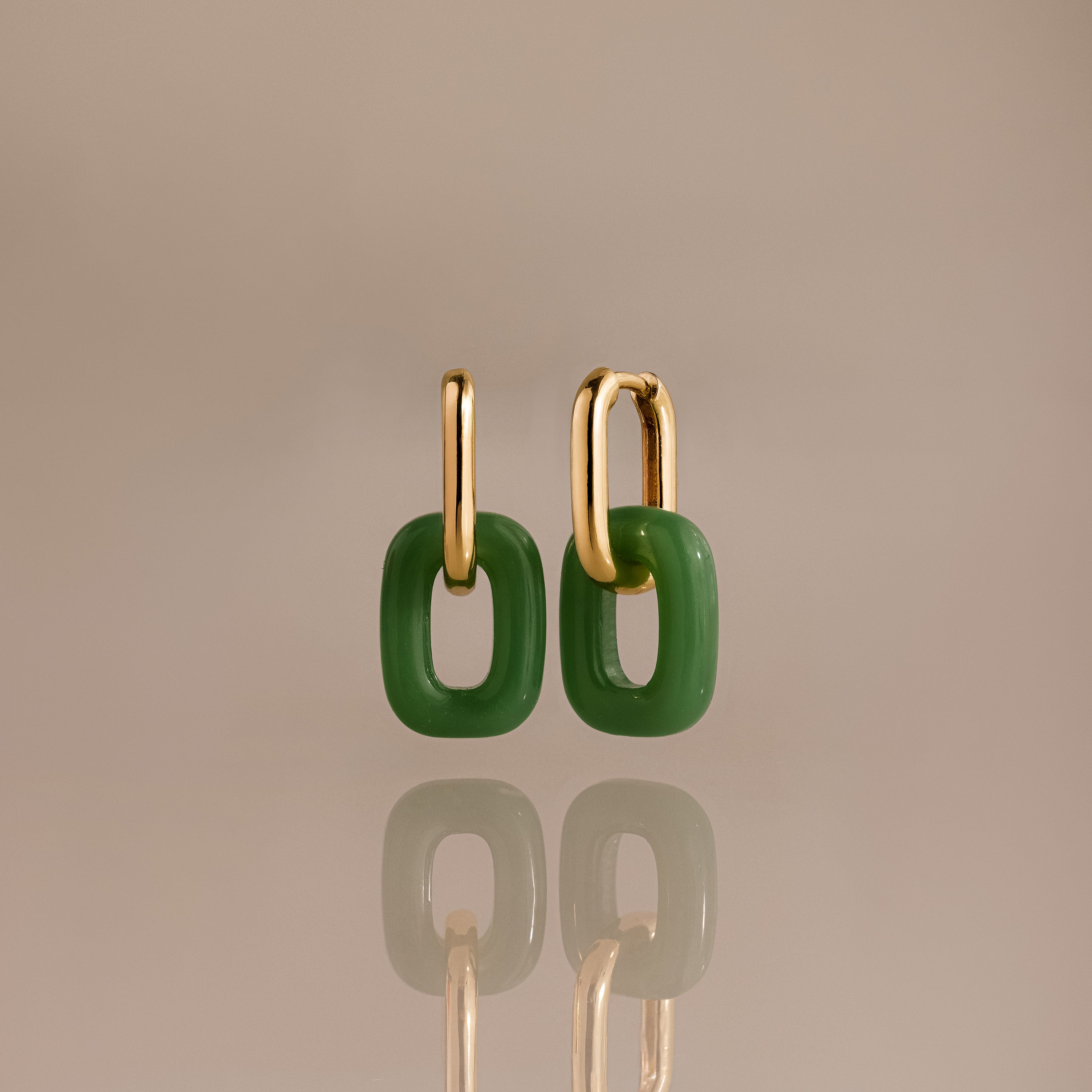 Jade Link Drop Hoops in 18K Gold