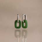Jade Link Drop Hoops in Silver