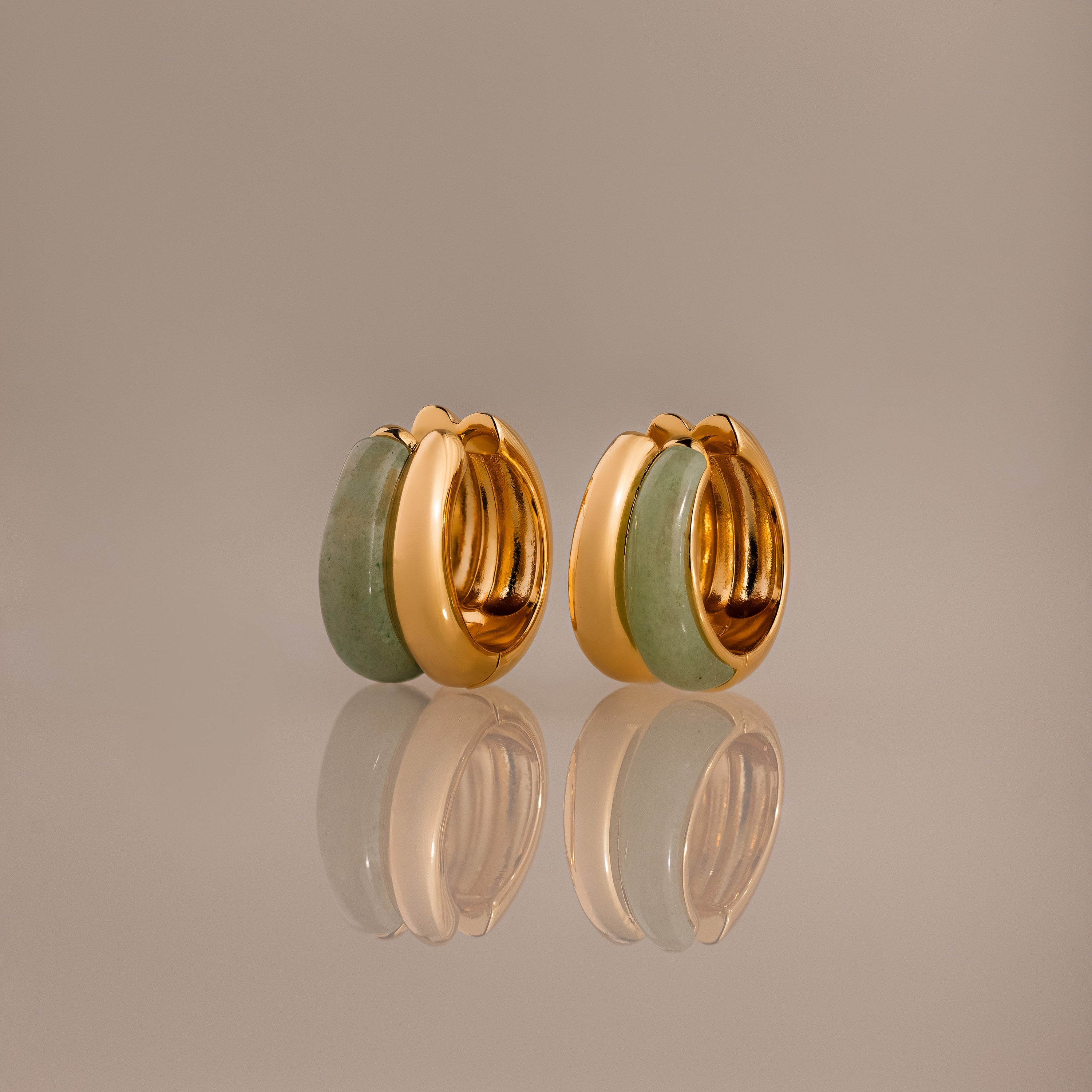 Jade Duo Hoops in 18K Gold
