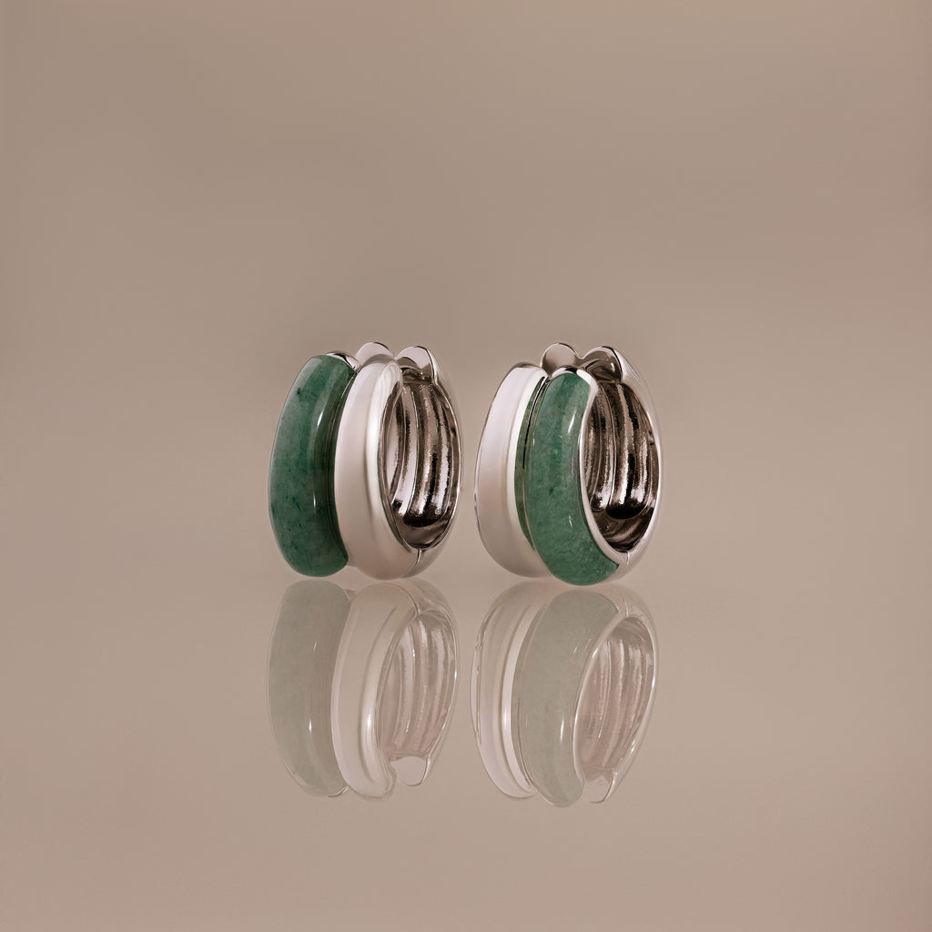 Jade Duo Hoops in Silver