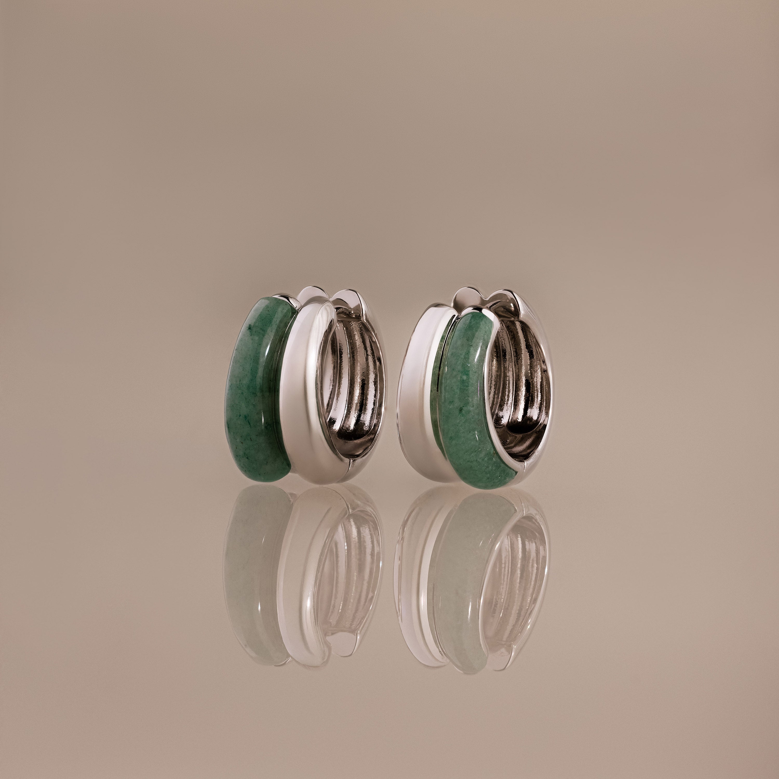 Jade Duo Hoops in Silver
