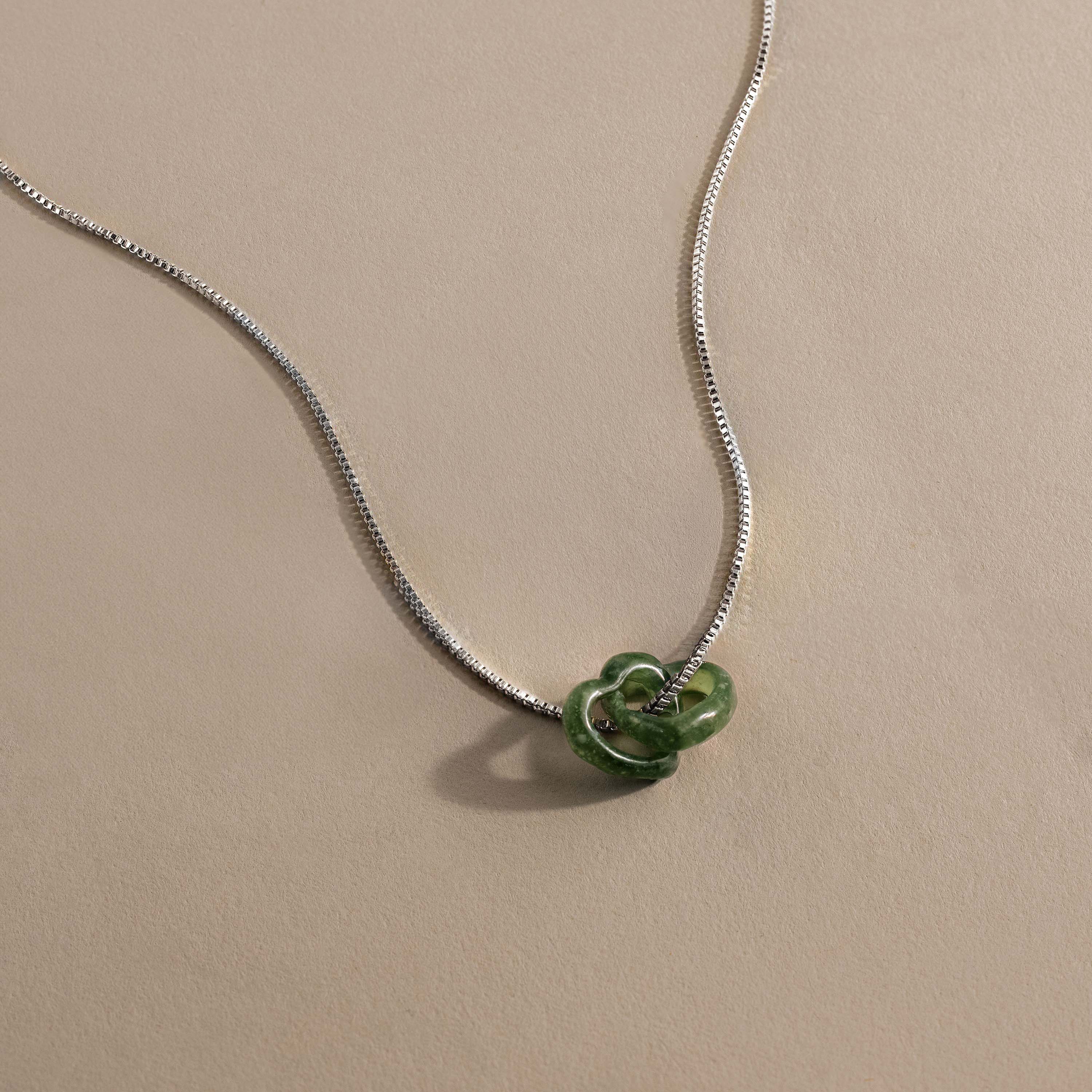 Interlocking Jade Heart Necklace in Silver