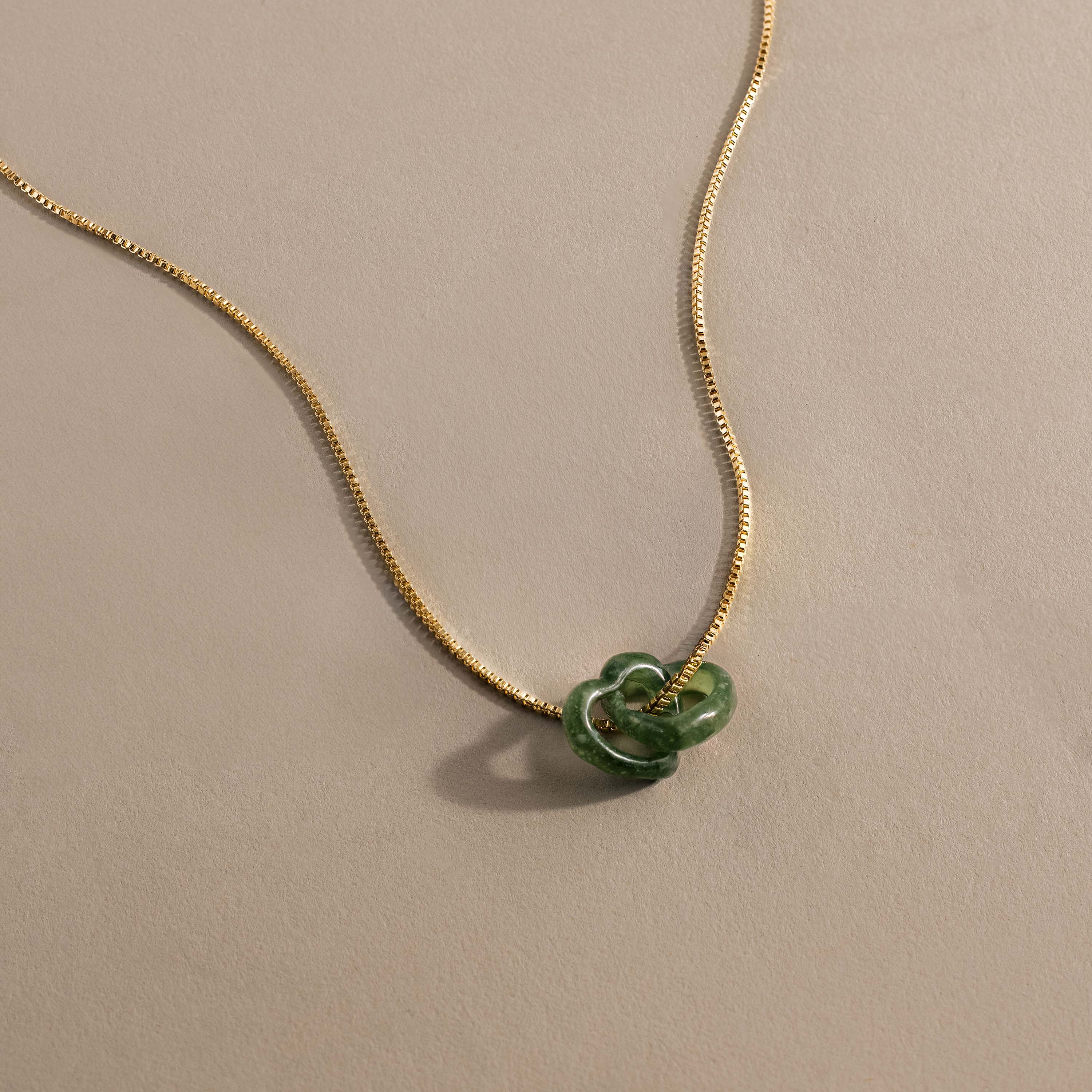 Interlocking Jade Heart Necklace in 18K Gold