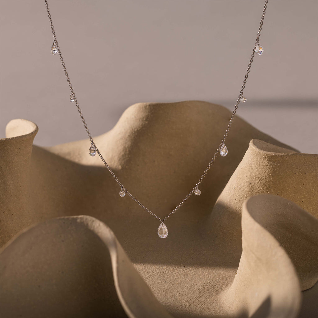 Rain Drop Station Necklace in Silver