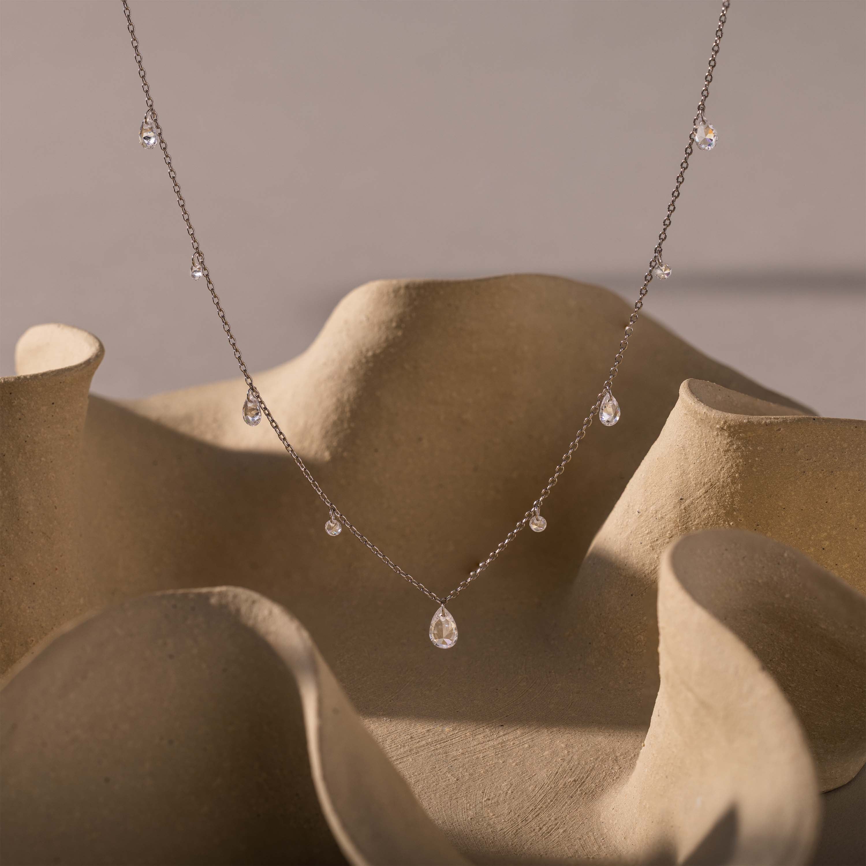 Rain Drop Station Necklace in Silver