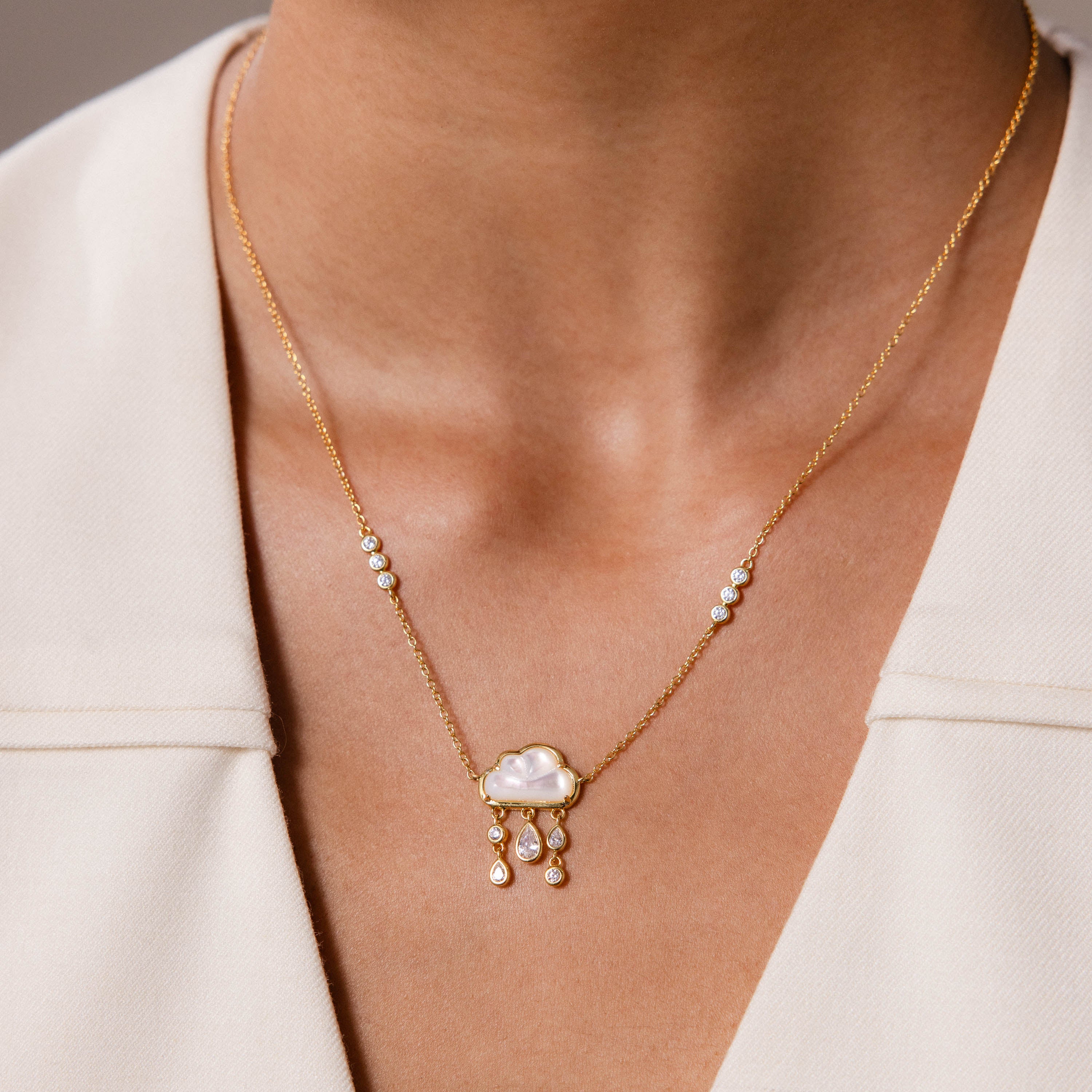 Diamond Pearl Rain Cloud Necklace