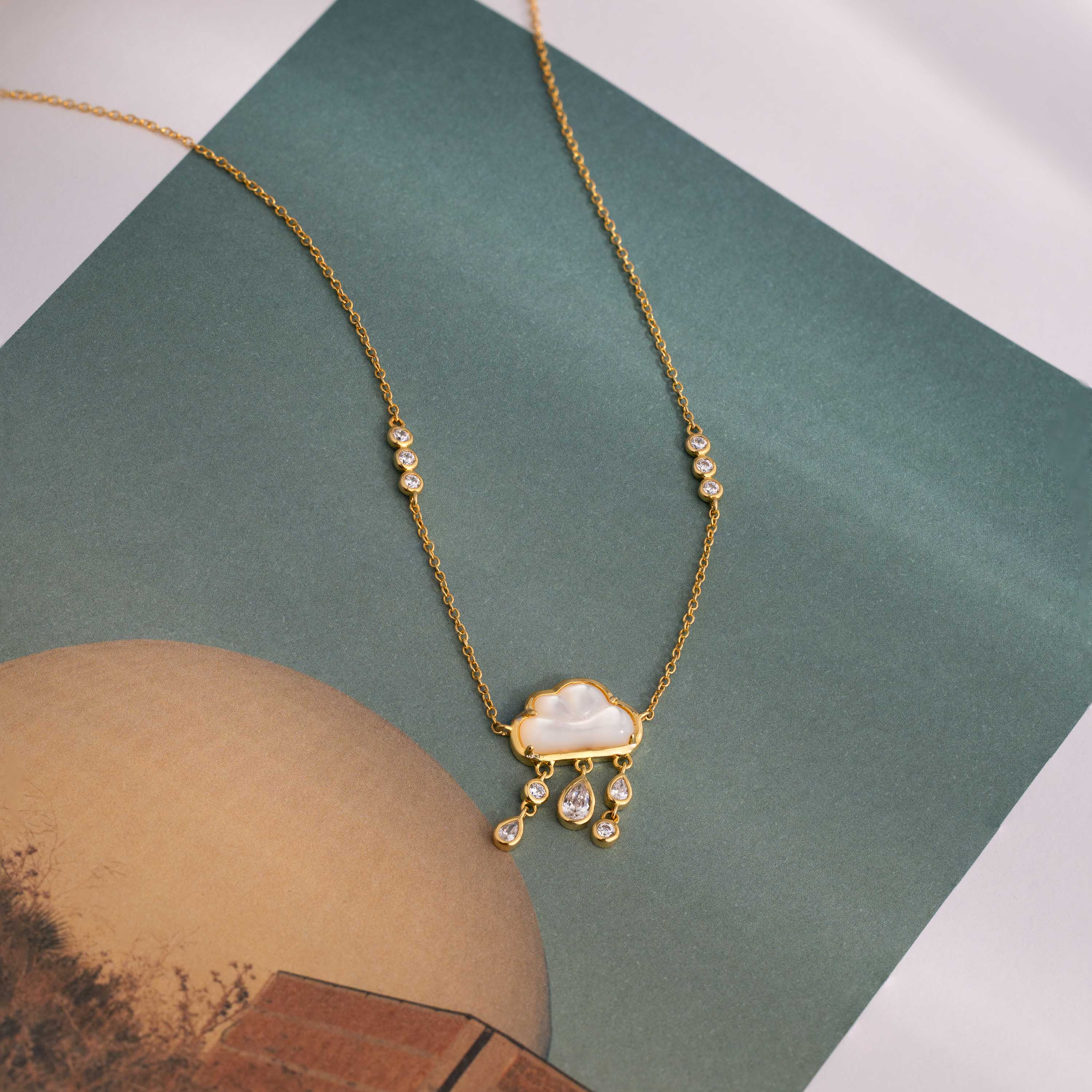 Diamond Pearl Rain Drop Cloud Necklace in 18K Gold | Caitlyn