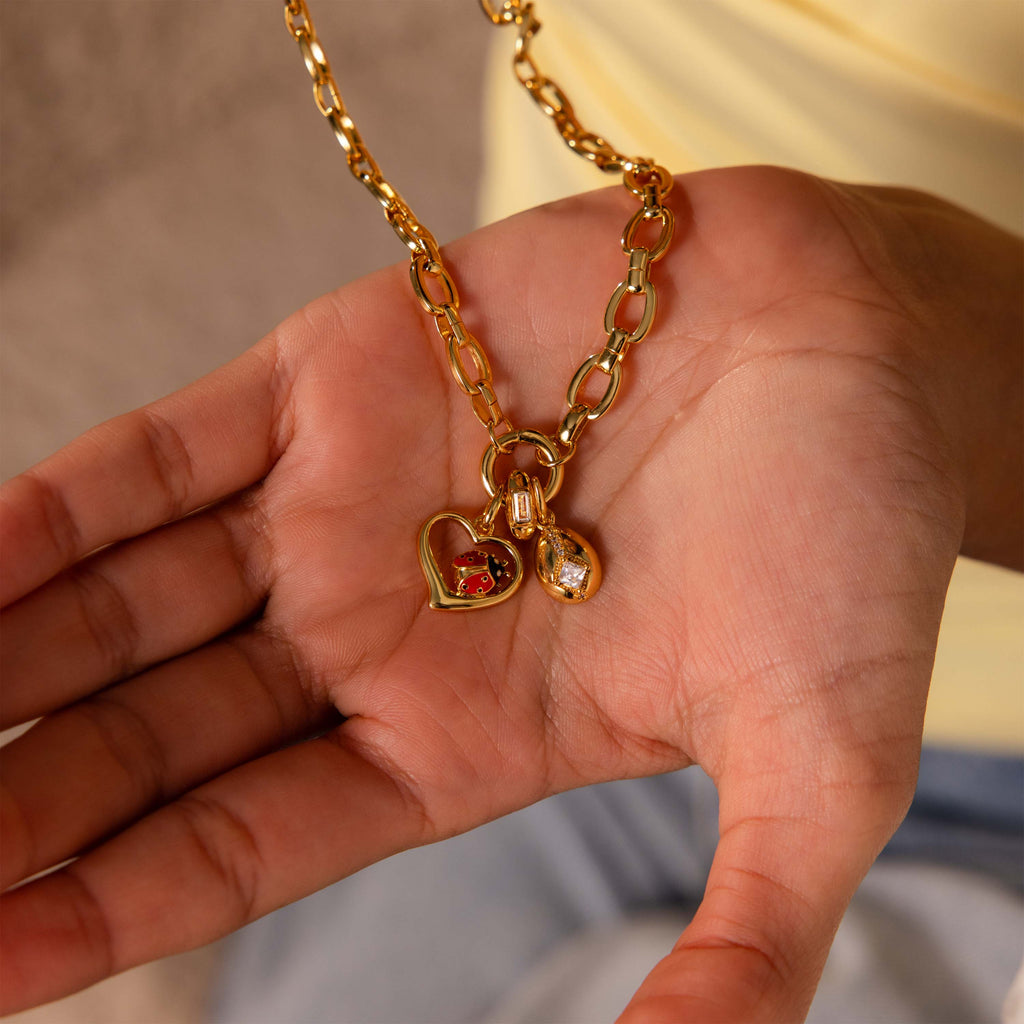 Ladybug Heart Charm in 18K Gold