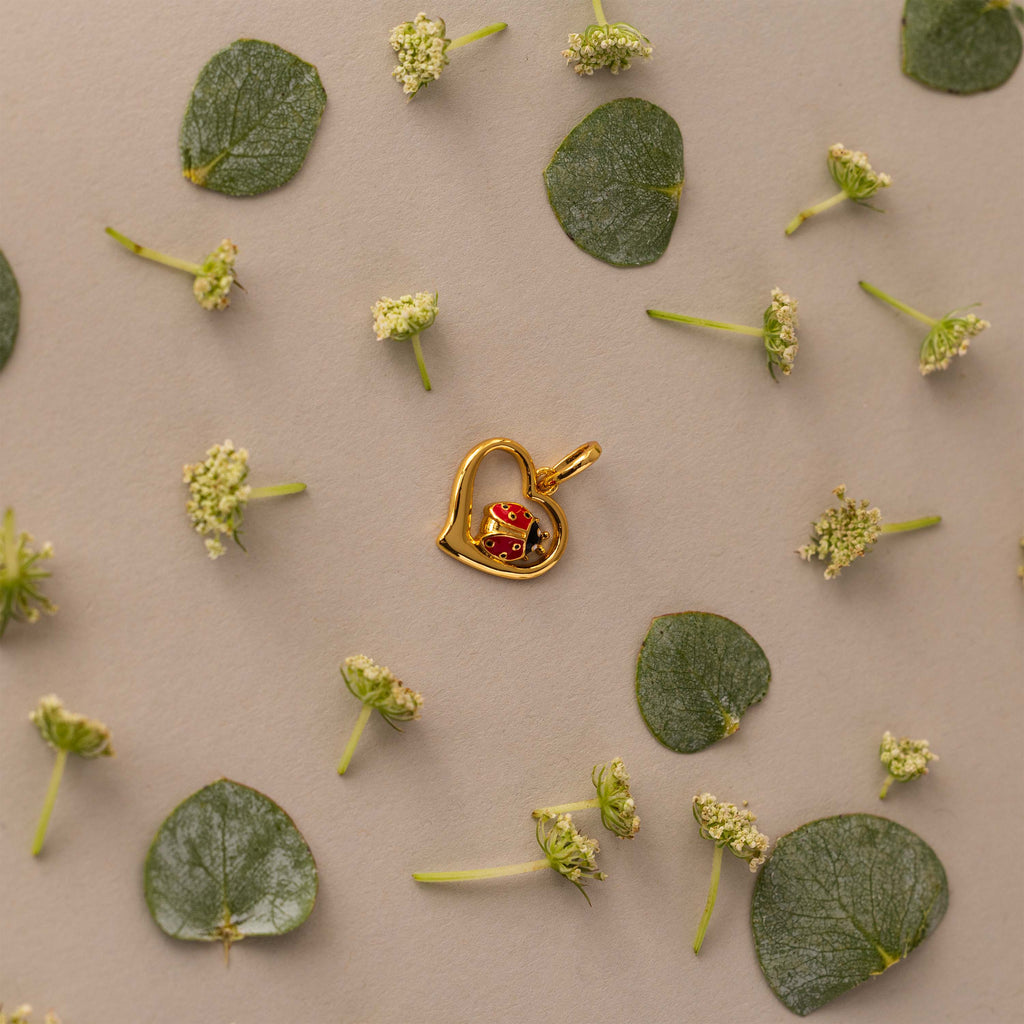 Ladybug Heart Charm in 18K Gold