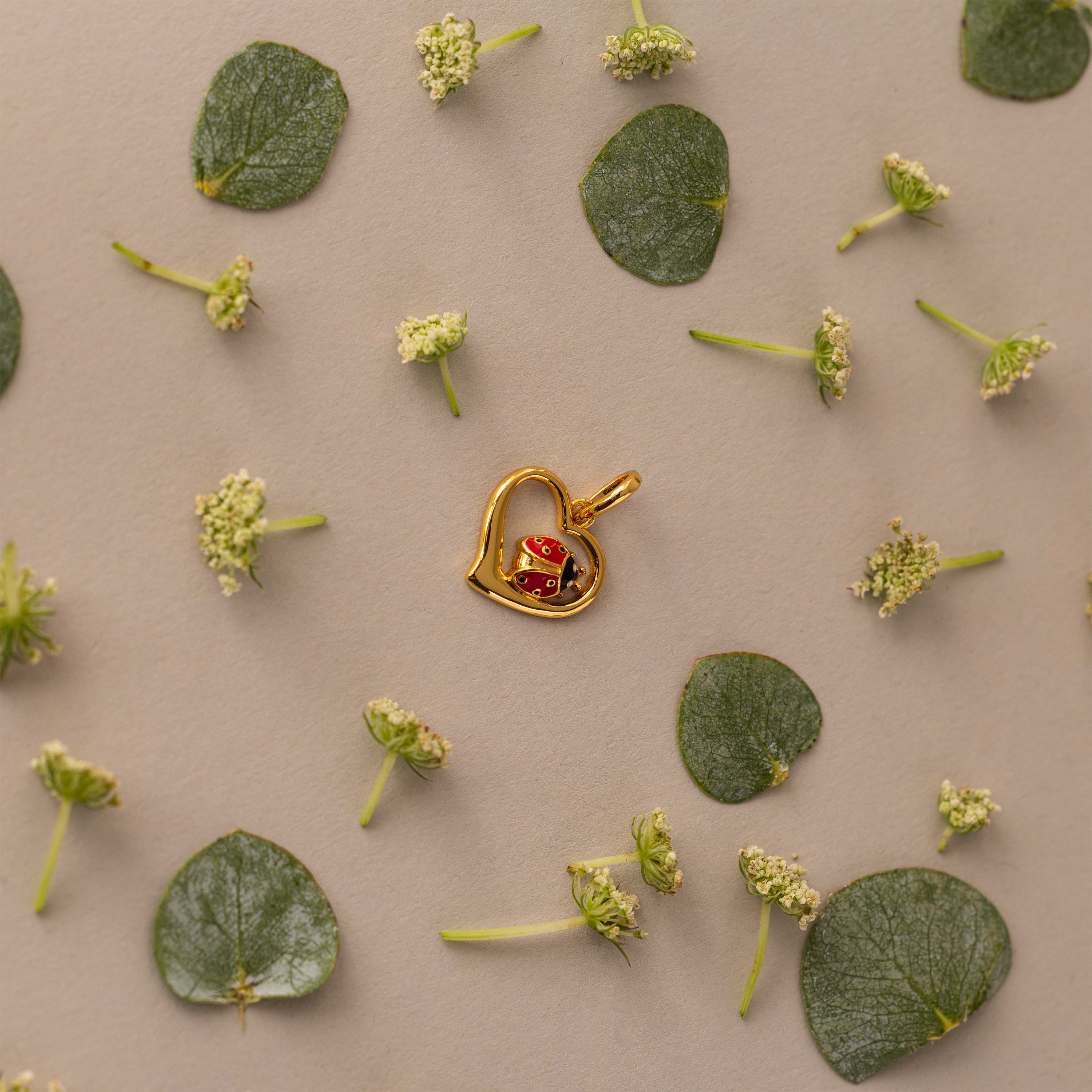 Ladybug Heart Charm in 18K Gold