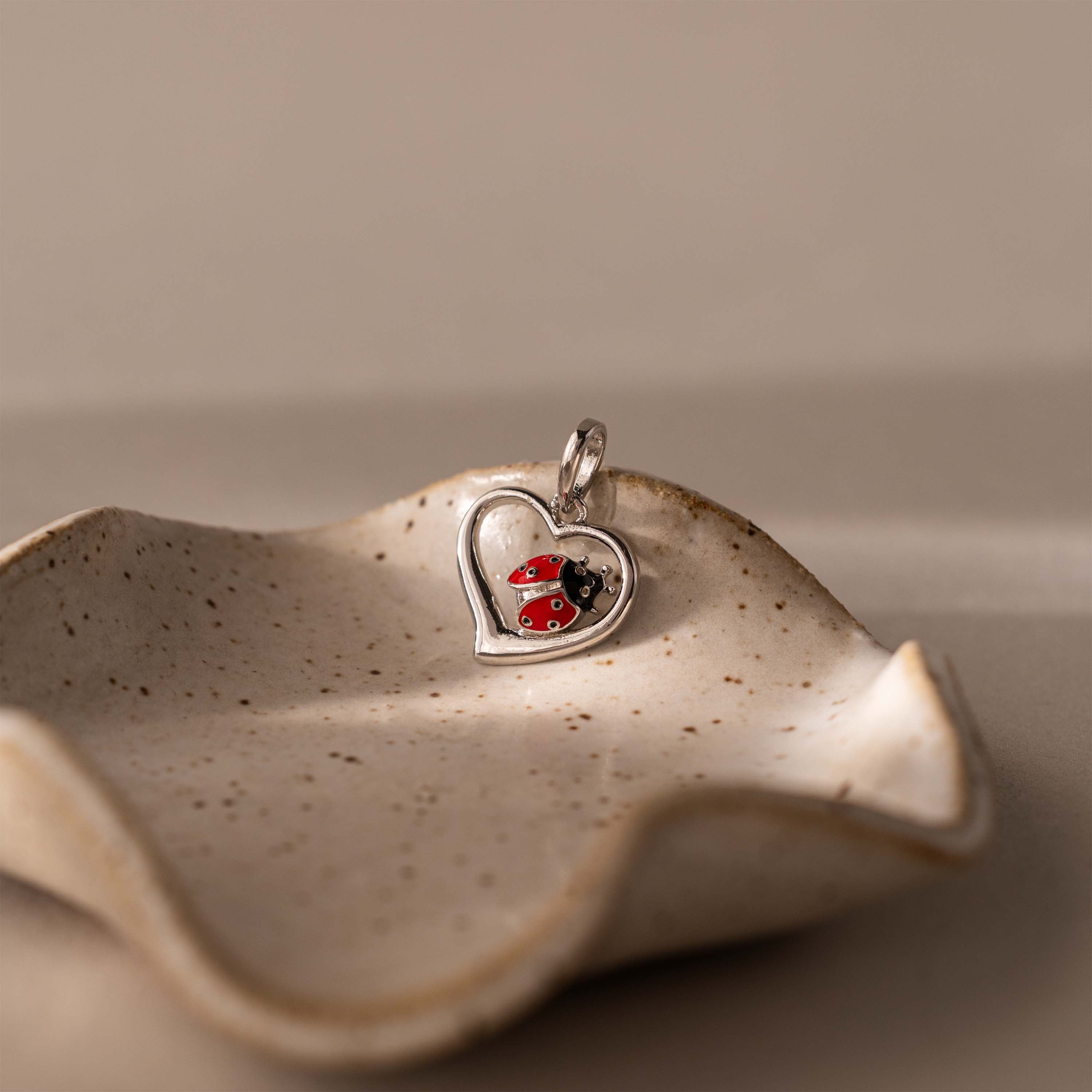 Ladybug Heart Charm in Silver
