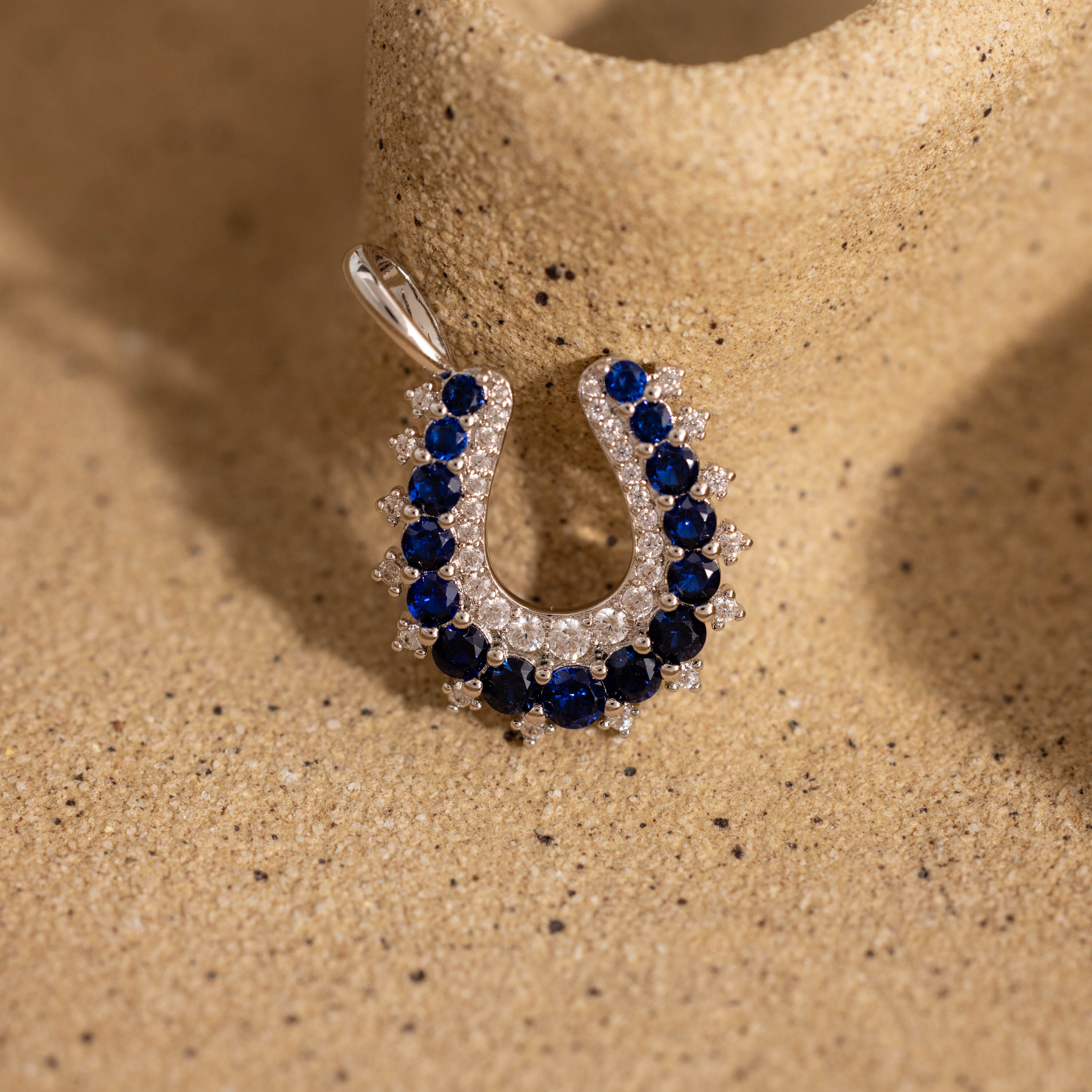 Lucky Sapphire Horseshoe Charm in Silver