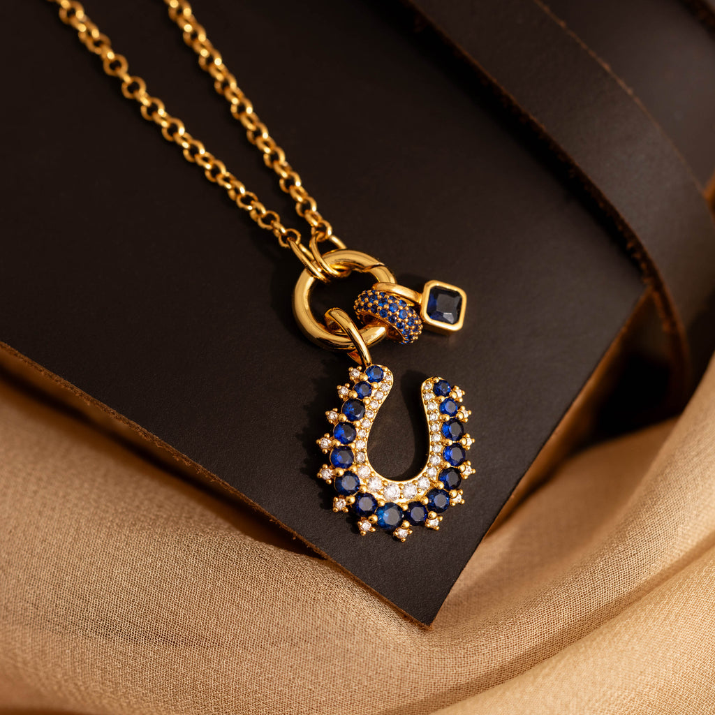 Lucky Sapphire Horseshoe Charm in 18K Gold