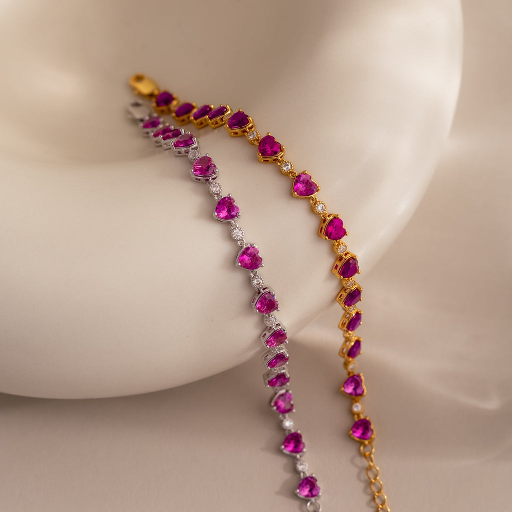 Pink Tourmaline Heart Tennis Bracelet