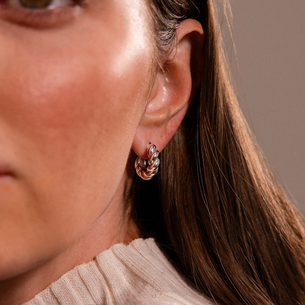 Sculpted Twist Hoops in Silver