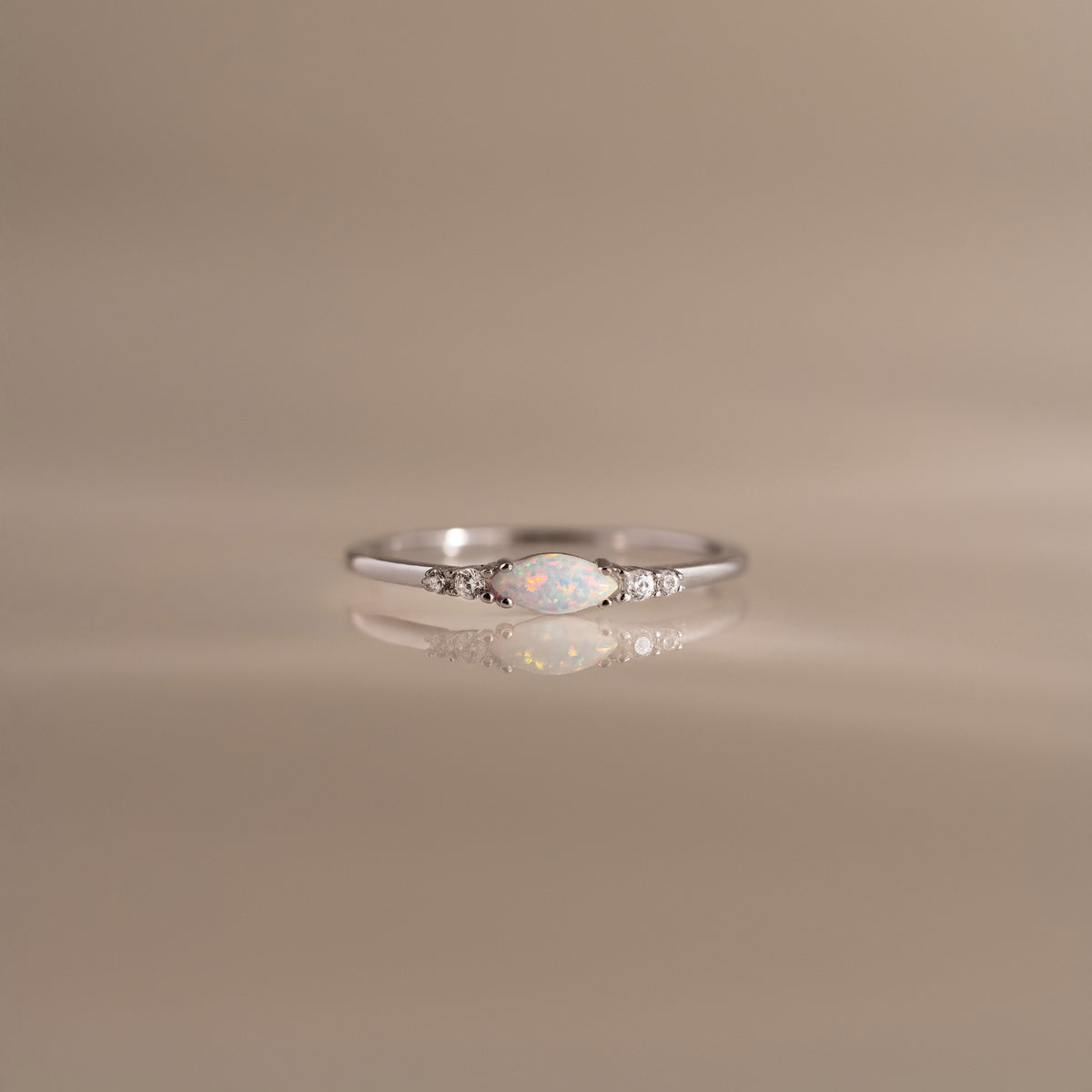 Marquise Opal Diamond Ring in Silver