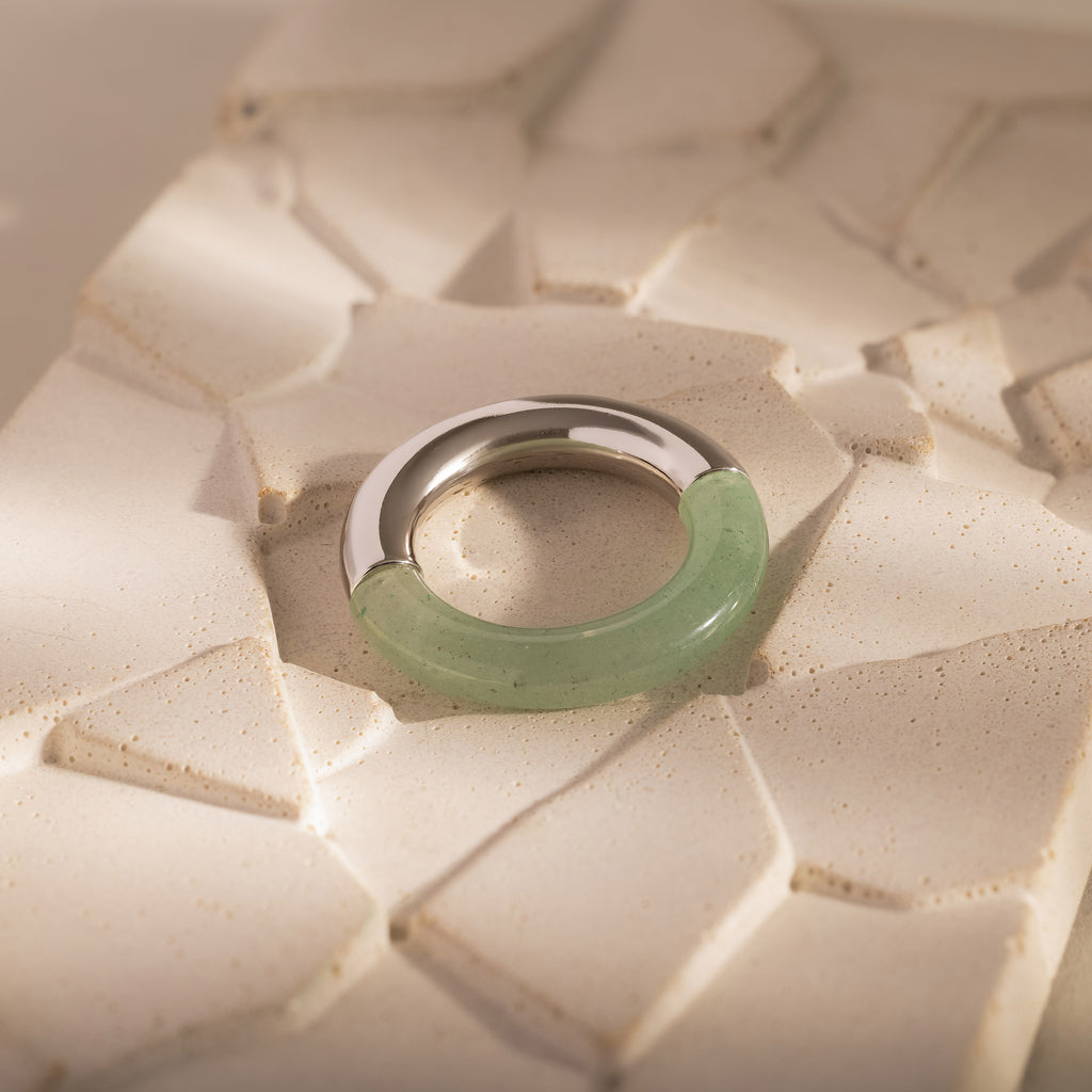 Half Jade Ring in Silver