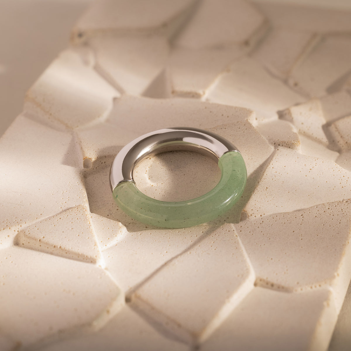 Half Jade Ring in Silver